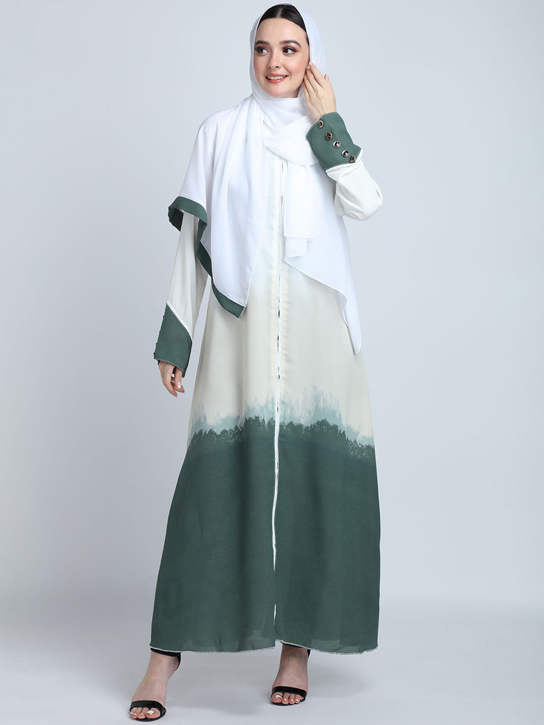 BROKE BRAND Ombre Zipper Abaya With Matching Contrast Hijab