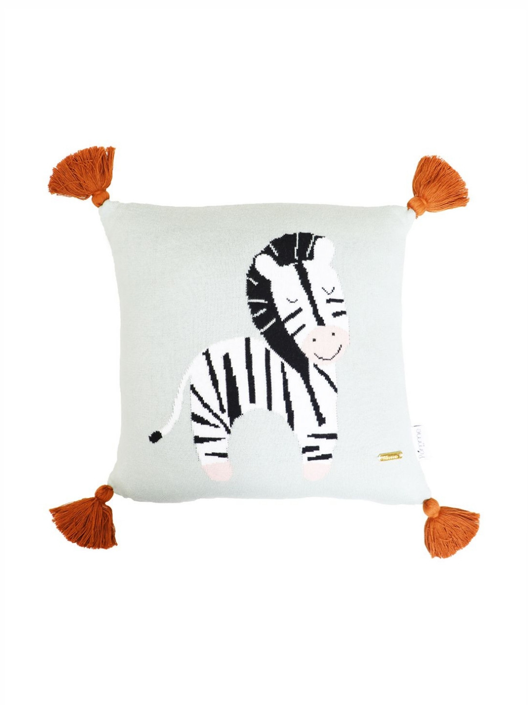 Pomme Knitted White Animal Cotton Breathable Embroidered Square Cushion Cover -14x14In