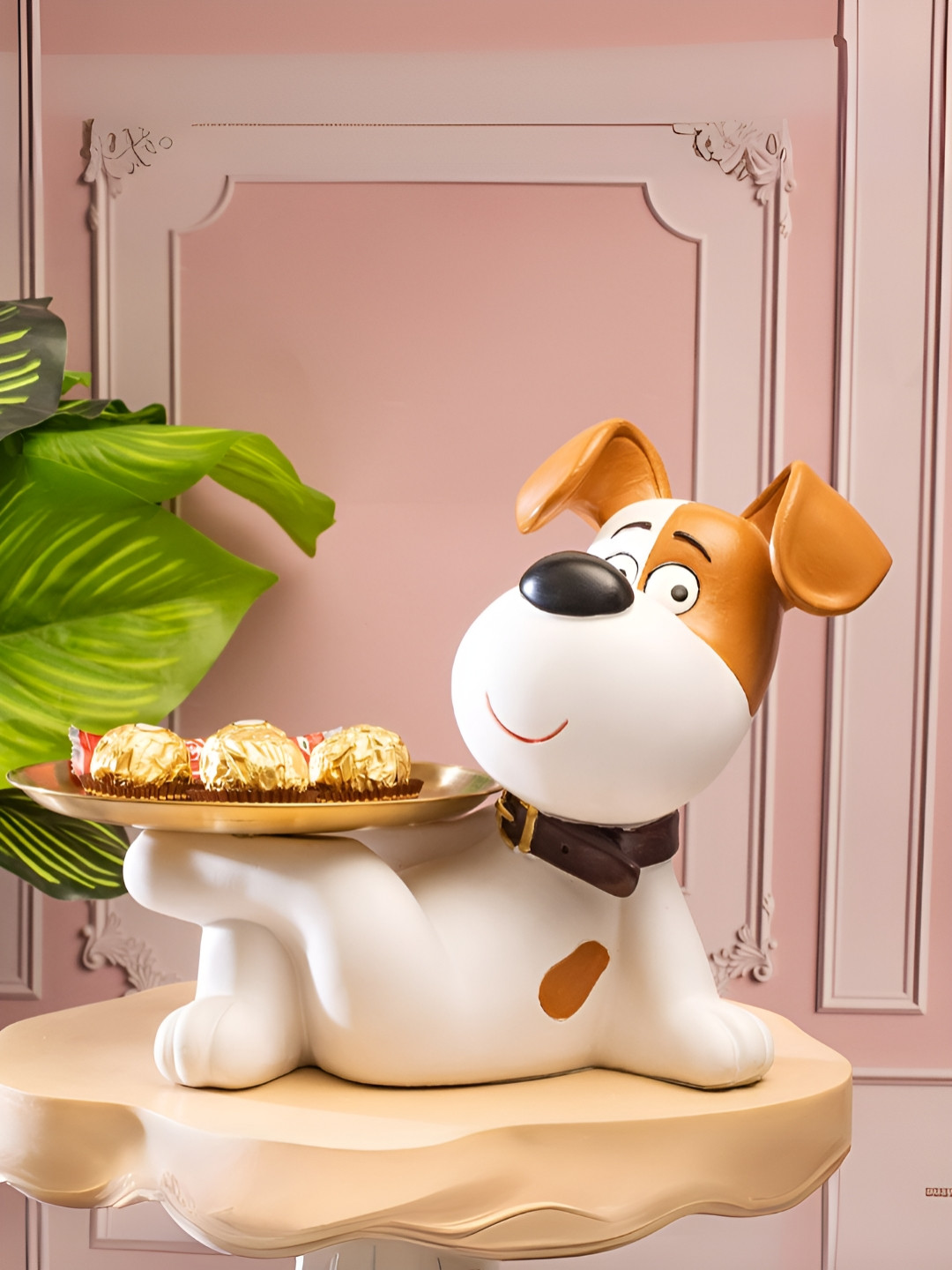 SMOKEY COCKTAIL Funky Pet Dog with Tray Orange Polyresin Glossy Living Room Medium Showpiece - 8.3 Inches