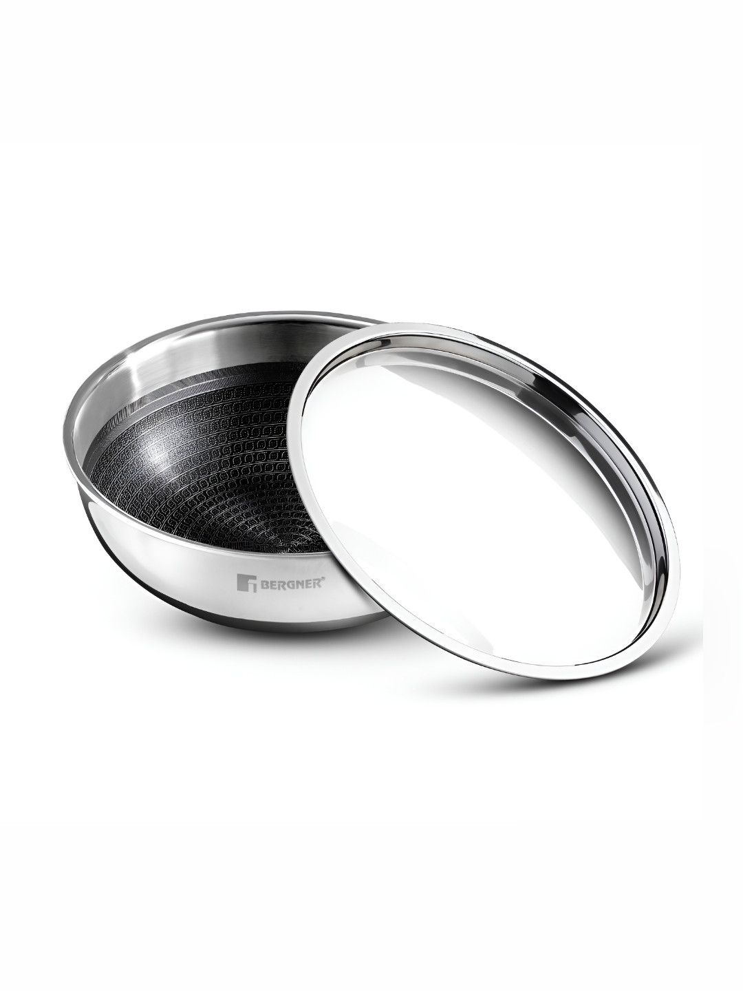 BERGNER Hi-Tech Silver-Toned Induction Base Tri-Ply Stainless Steel Kadhai and Wok 2.5L