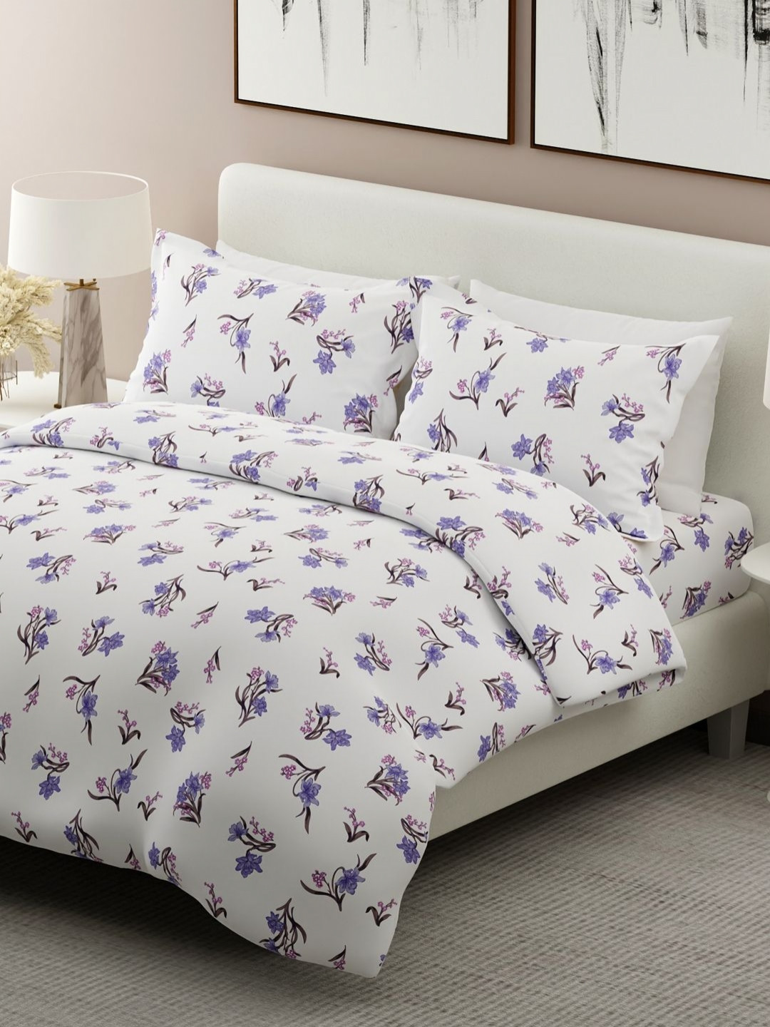 Boutique Living India 100% Cotton 300 TC Lavender Scented King Bedsheet Set