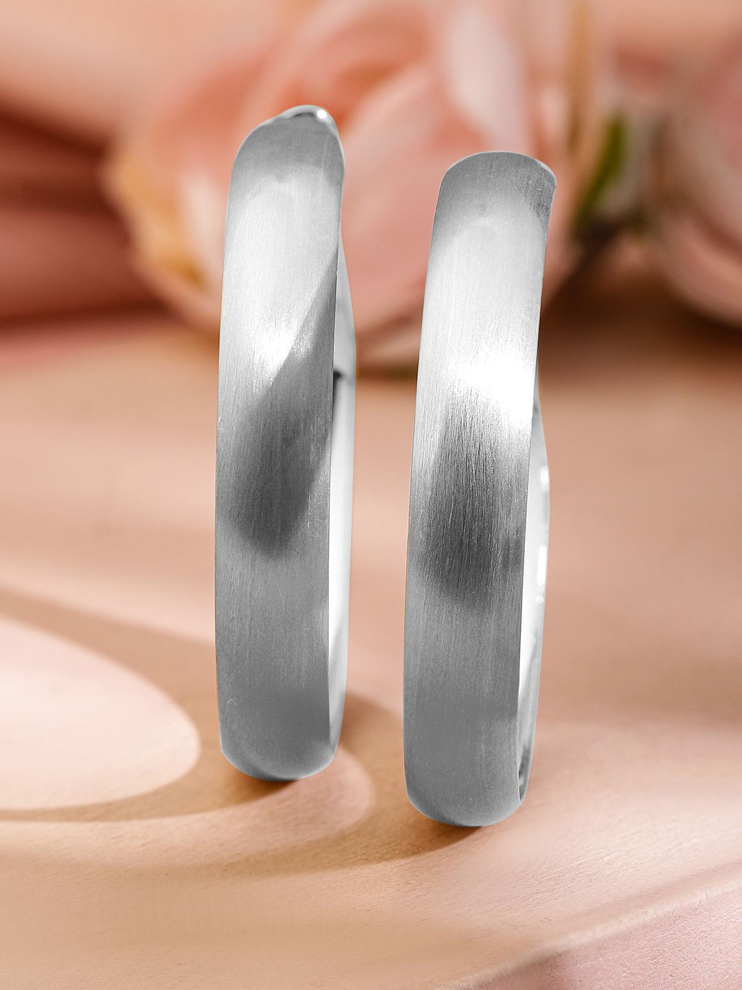 Rubans Rhodium-Plated Matte Finish Bold Hoop Earrings
