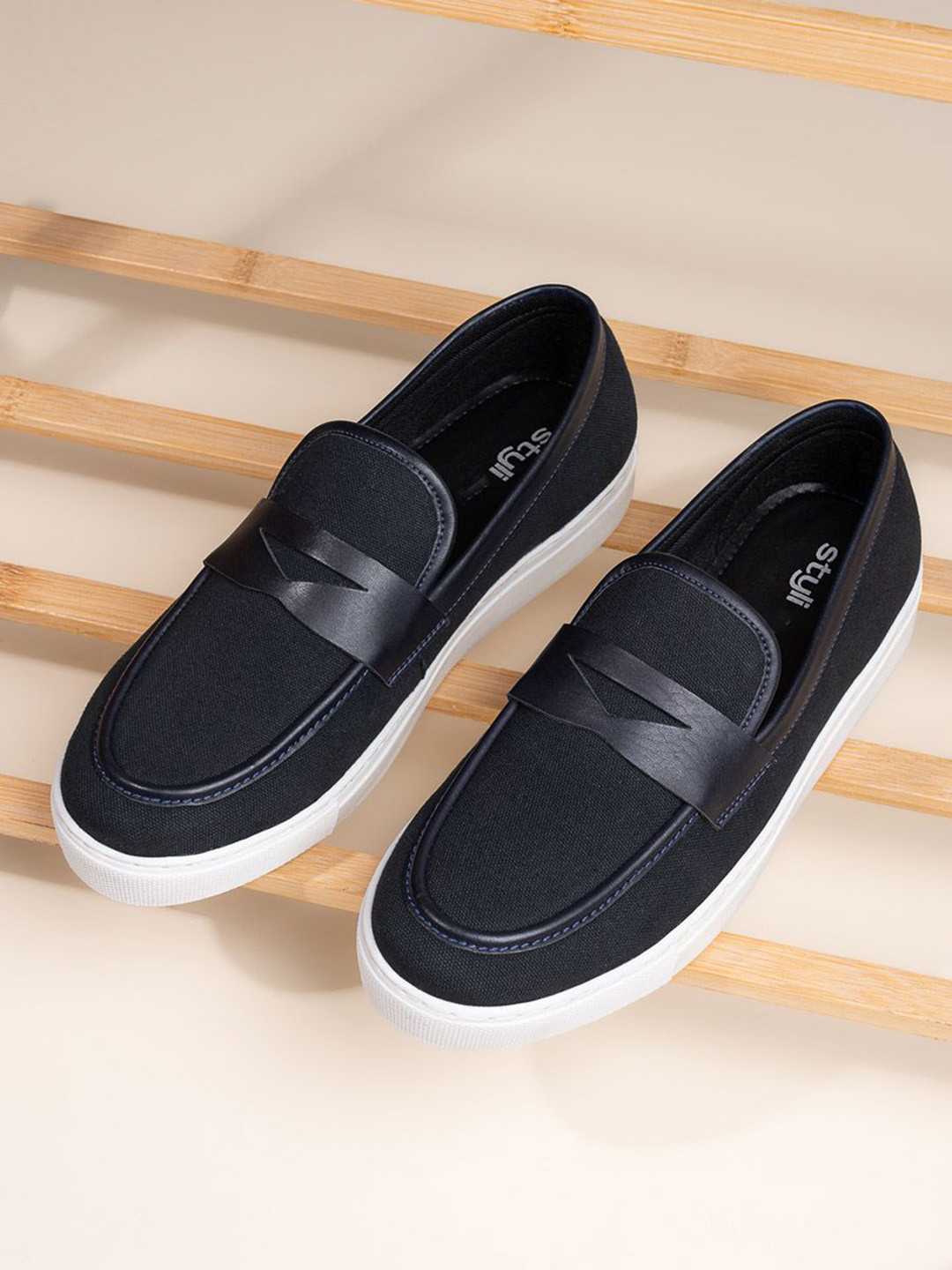 Styli Men Casual Slip On Loafers with Faux Leather Details