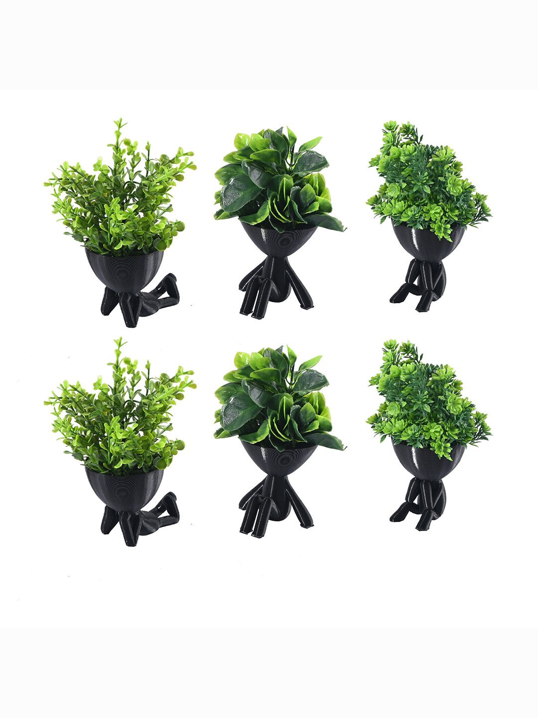 Kuber Industries Black & Green 6 Pieces Succulent Artificial Plants With Pots