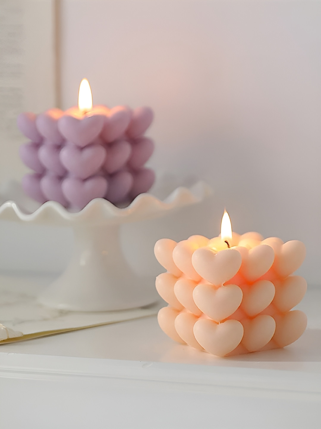 Aromatic Fables Cubic Romance 2Pcs 1 Wick Scented Solid Heart Regular Pillar Candles