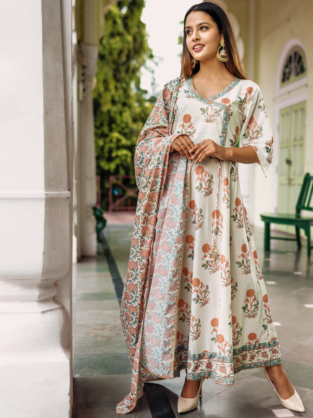 POPPIES LANE Cloud White Angrakha Suit Set