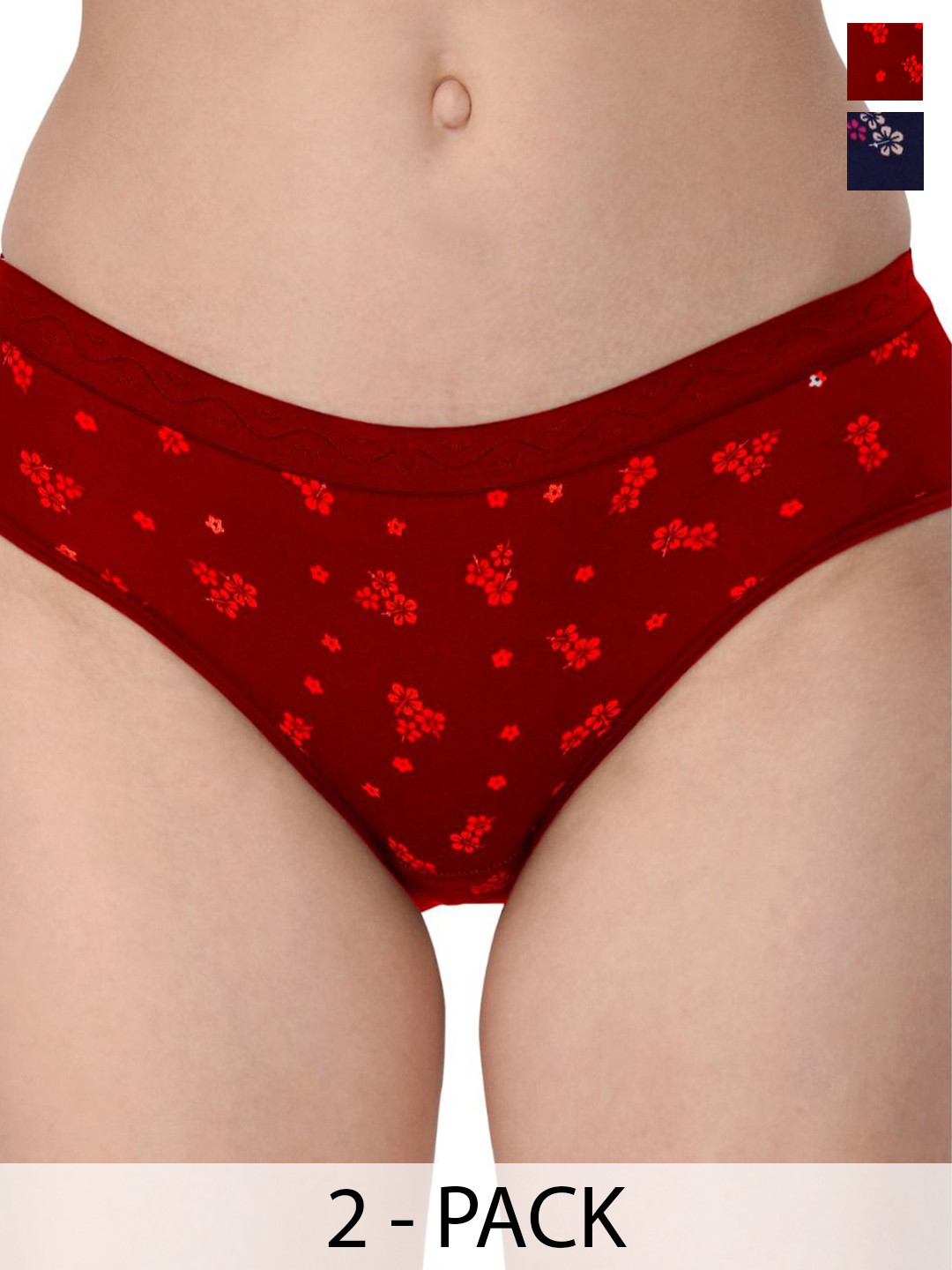 SHREE GANESH FASHION Pack Of 2 Printed Pure Cotton Bikini Briefs LYCRA BL RD 002 S