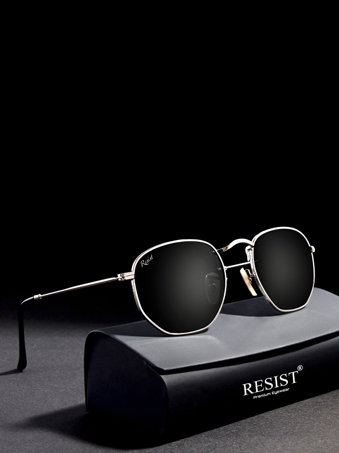 RESIST EYEWEAR Unisex Square Sunglasses with UV Protected Lens FRANCIS SILVER BLACK 1
