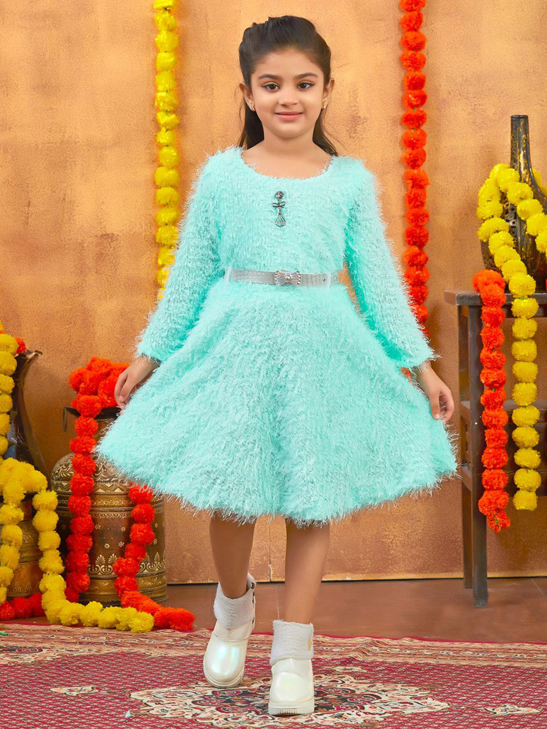 BAESD Girls Woollen Jumper Dress Comes with a belt