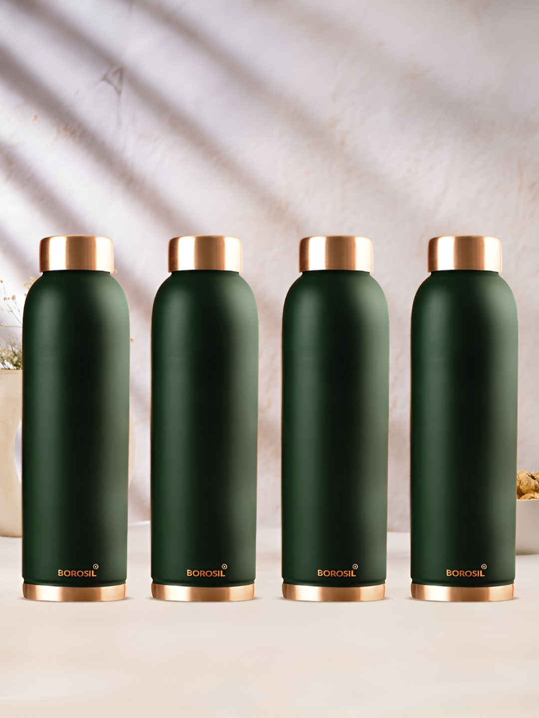 BOROSIL Green Solid Copper Spill Proof 4 Piece Water Bottle - 1L