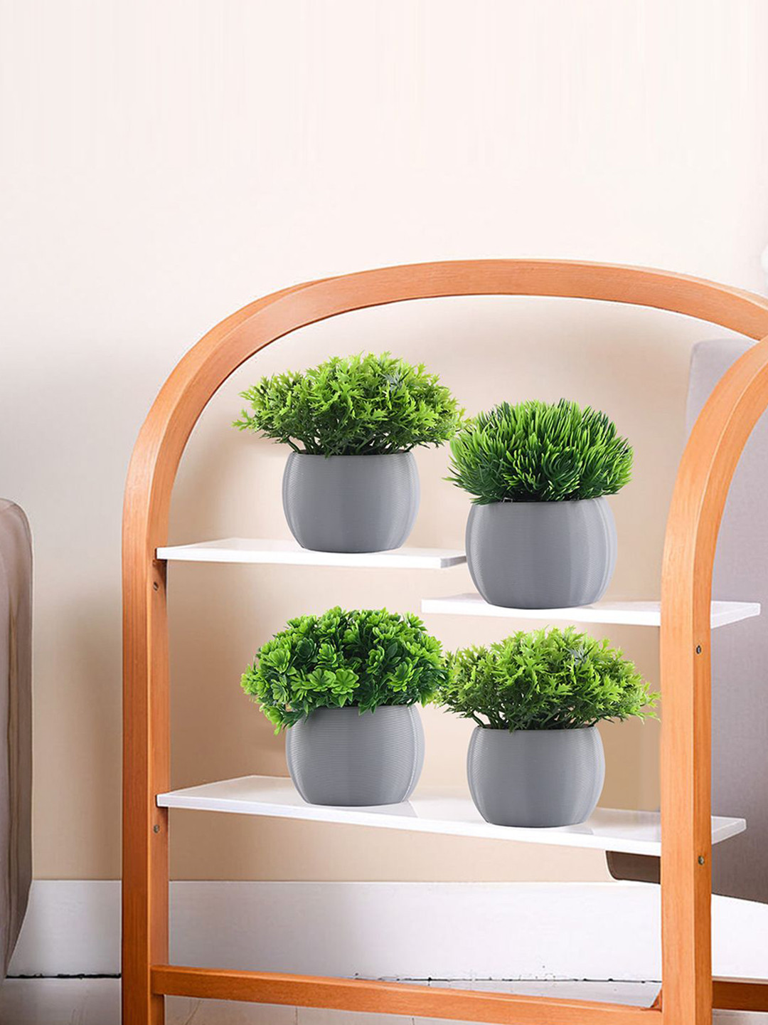 Kuber Industries Grey 12 Pieces Mini Bonsai Artificial Plant With Pot