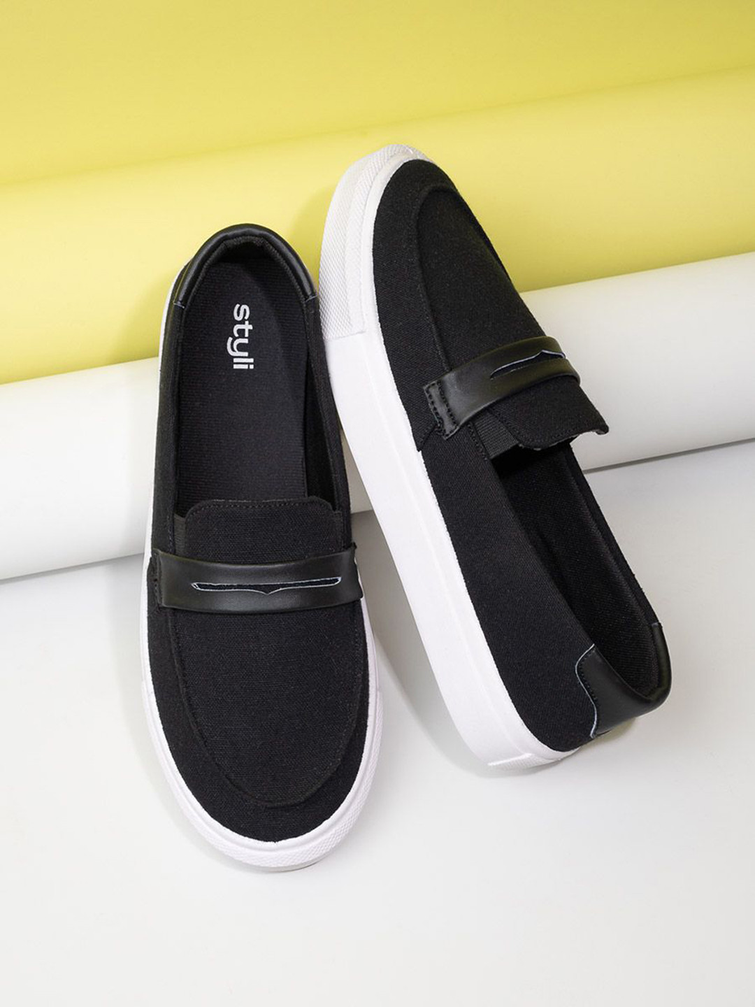 Styli Men Casual Slip On Shoes with Faux Leather Details