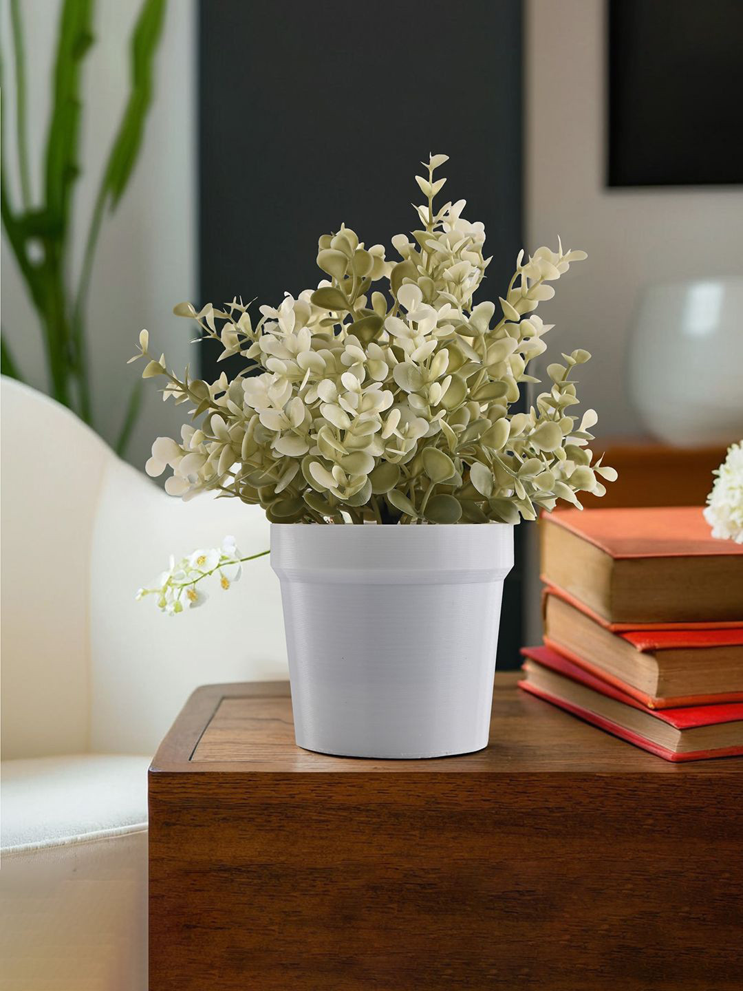 Kuber Industries Black & White 2 Pieces Artificial Plants With Pots