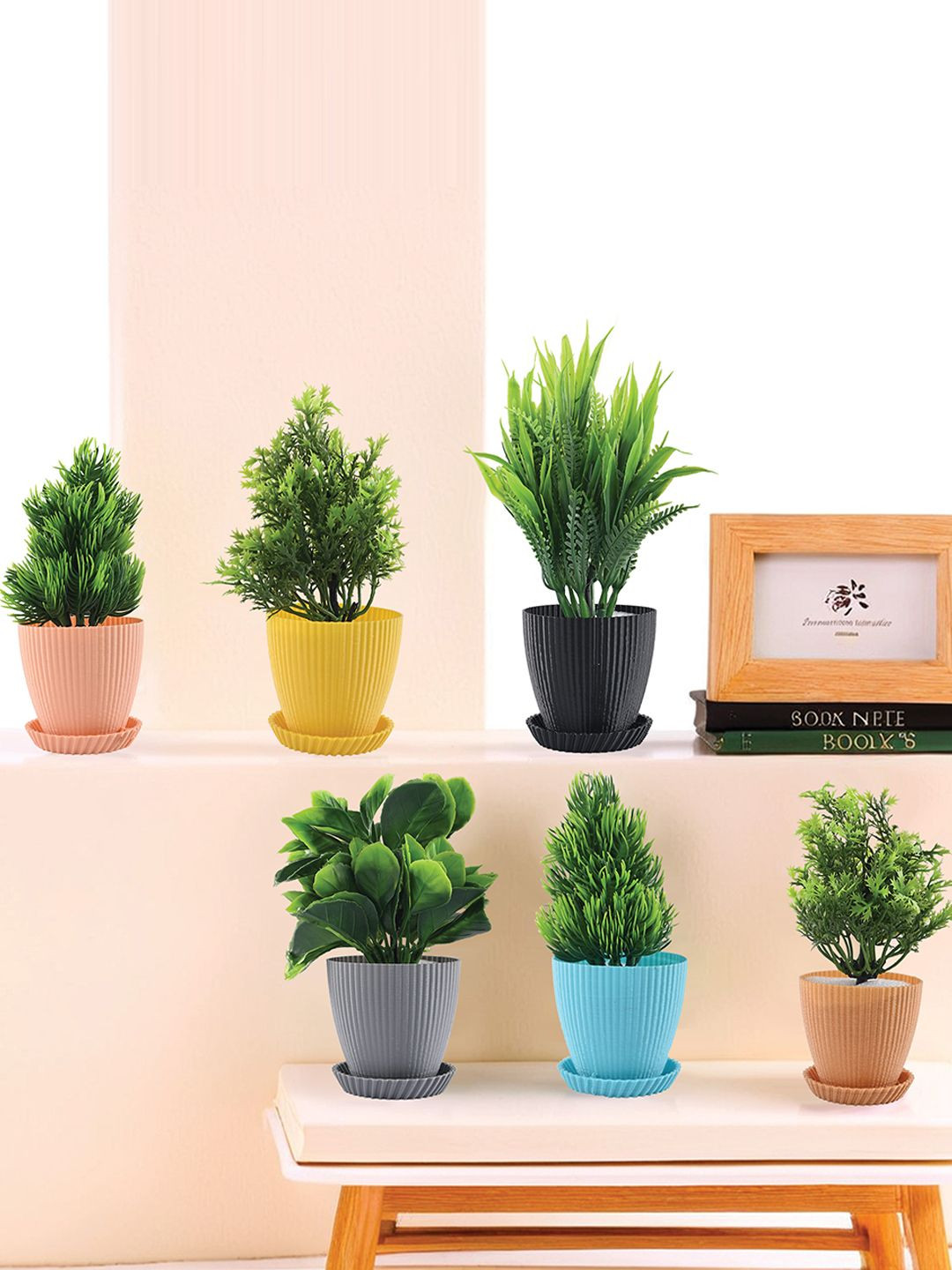 Kuber Industries Blue & Grey 6 Pieces Succulent Artificial Plant With Pot
