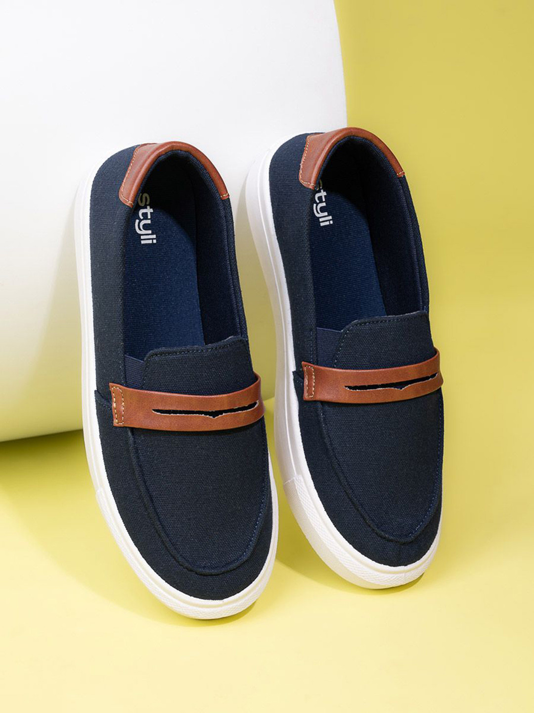 Styli Men Casual Slip On Shoes with Faux Leather Details