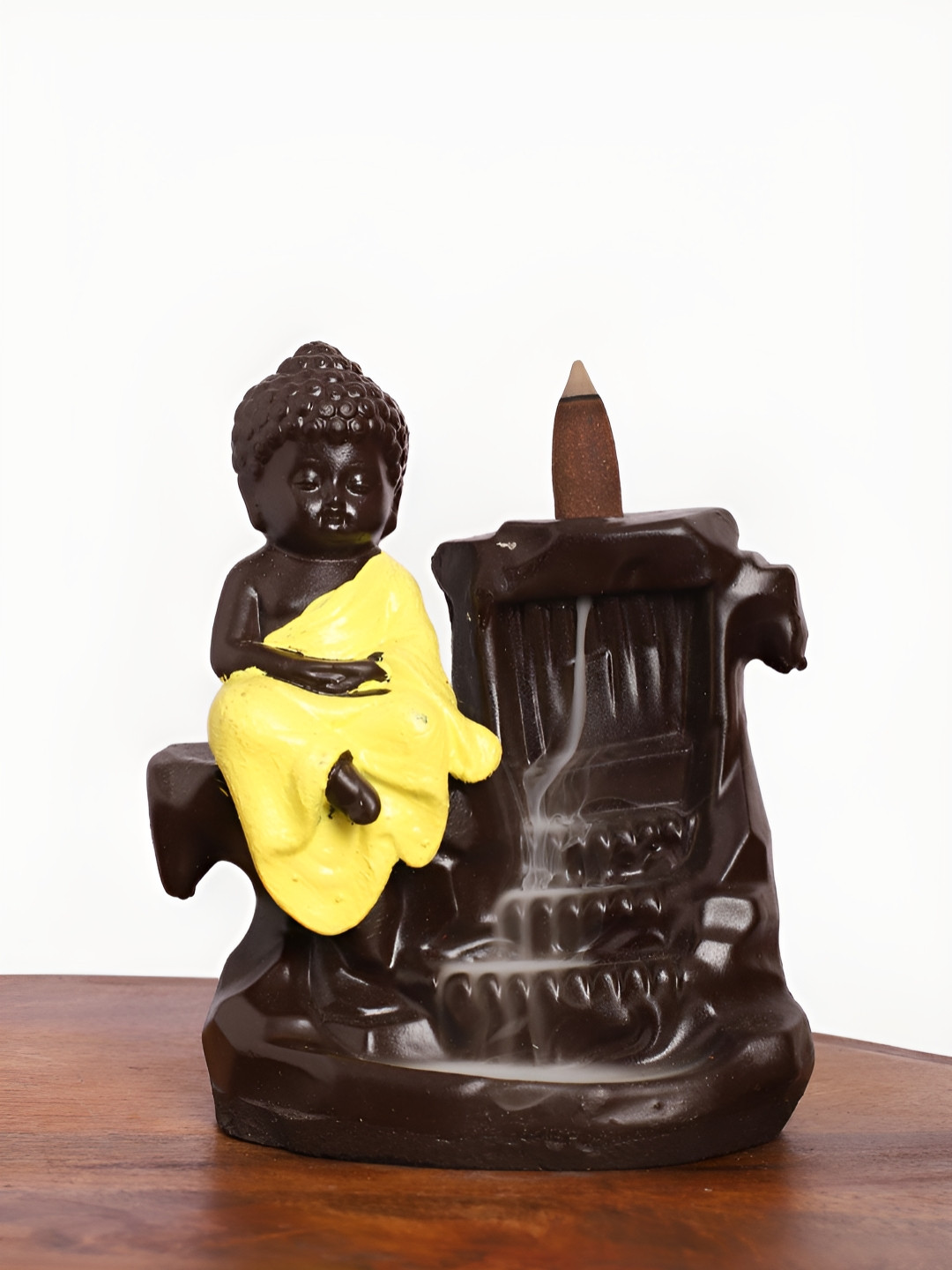 INTERNATIONAL GIFT Buddha Yellow Polyresin Natural Prayer Room Fountain Small Showpiece - 5.5 Inches