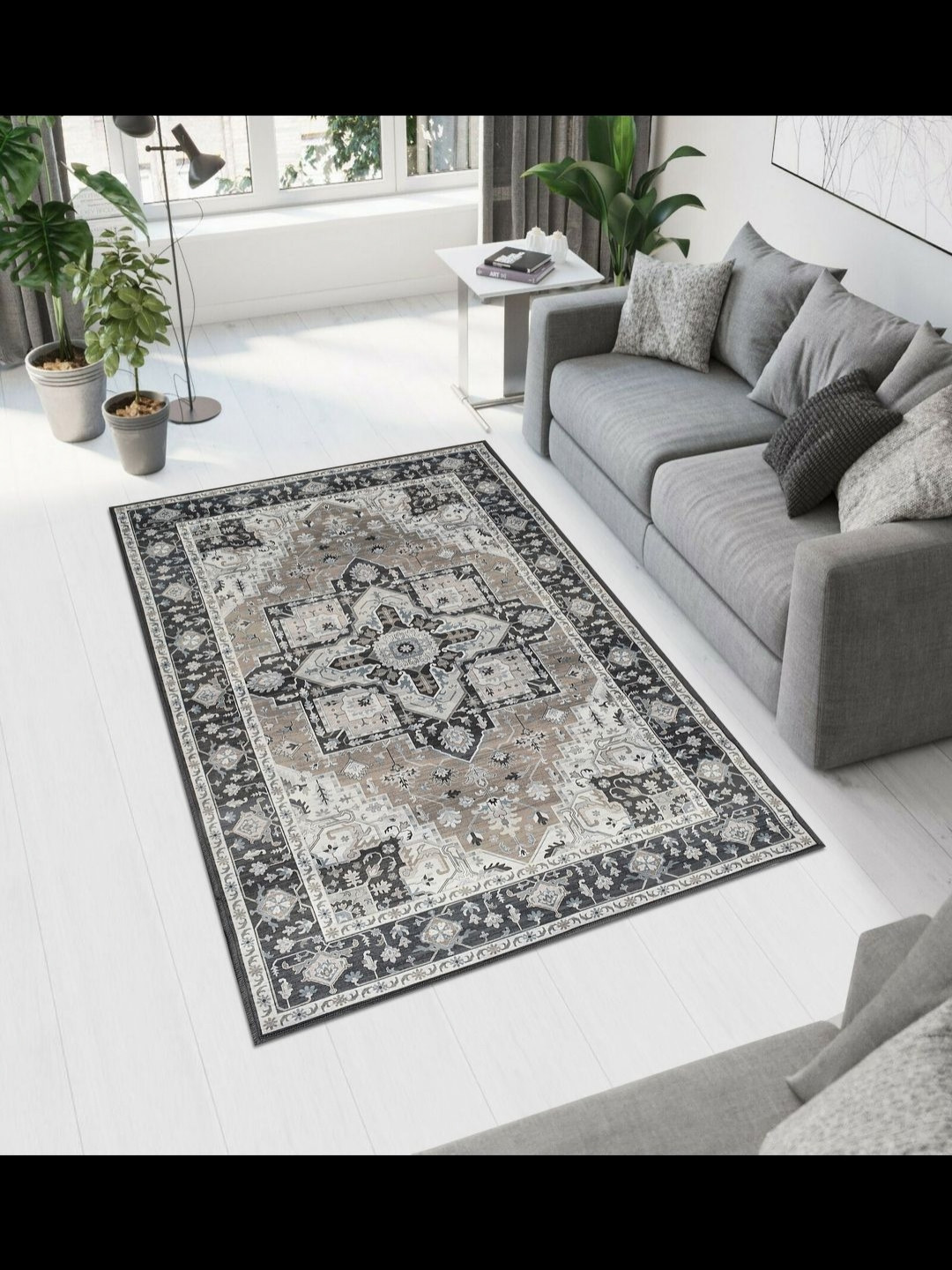 MAA HOME CONCEPT White Ethnic Motifs Anti-Skid Woollen Carpet