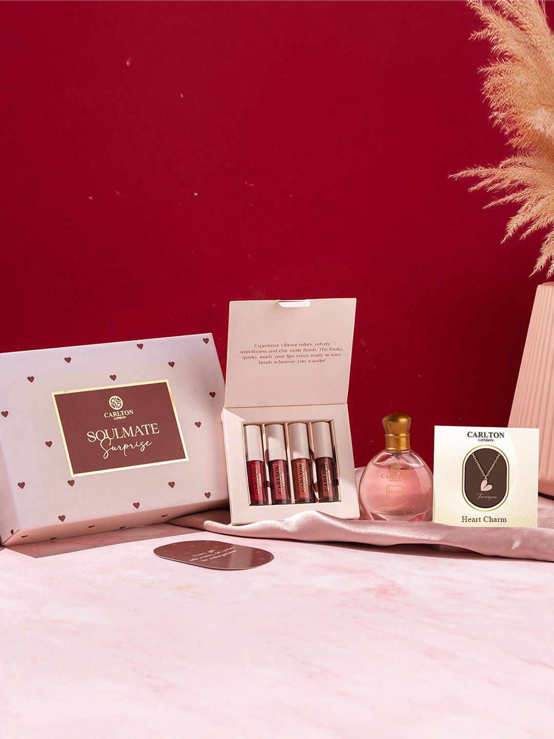 Carlton London Set Of 6 Heart Necklace, Lipstick, Blush Perfume - 30 ml With Gift Card