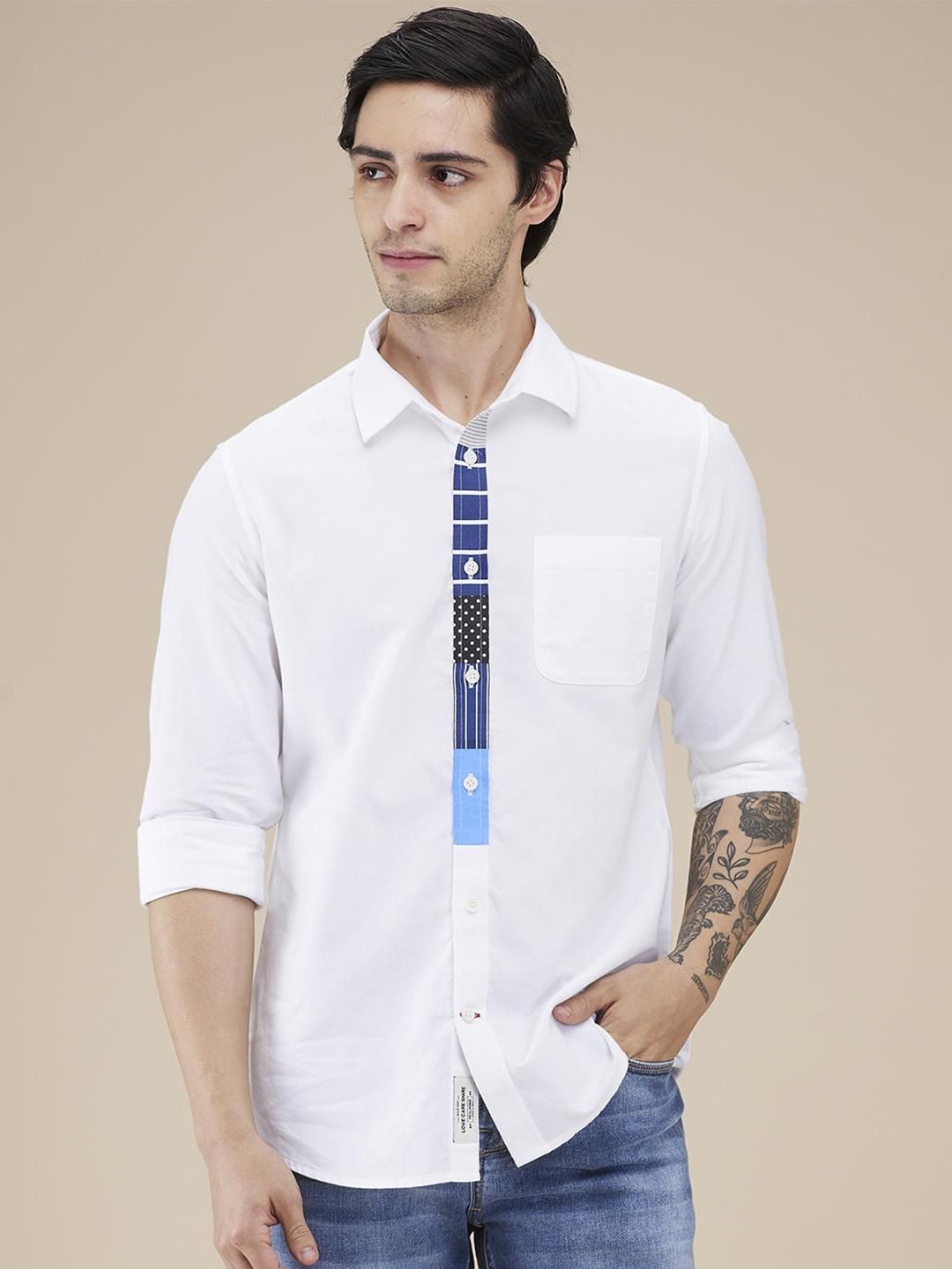 Being Human Men Classic Fit Spread Collar Solid Cotton Casual Shirt