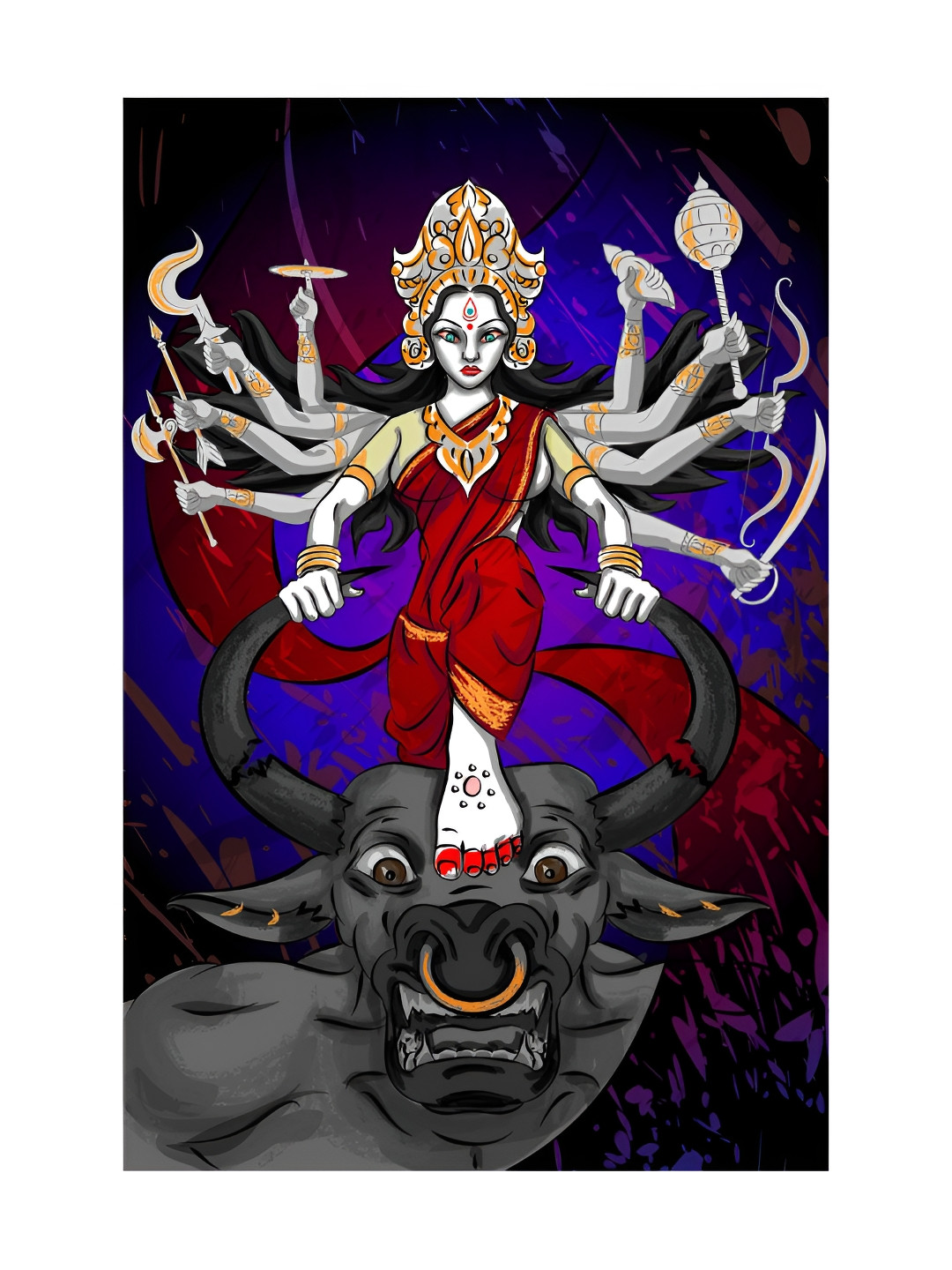 Inephos Red And Blue Religious Printed Canvas Wall Art