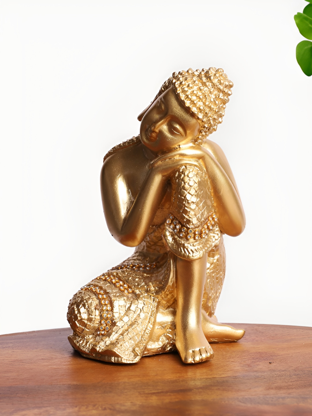 INTERNATIONAL GIFT Resting Buddha Gold Polyresin Natural Living Room Small Showpiece - 8.5 Inches