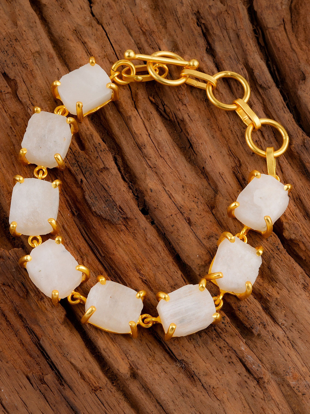 TOTAPARI Unisex Brass Agate Gold-Plated Uncut Moonstone Link Bracelet