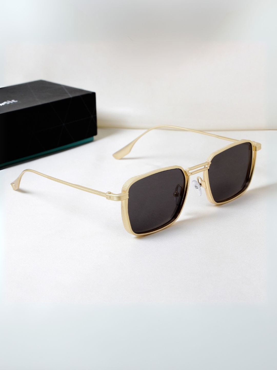 SUNGLASSIC Unisex Rectangle Sunglasses with UV Protected Lens SG-2812-Gold-Black