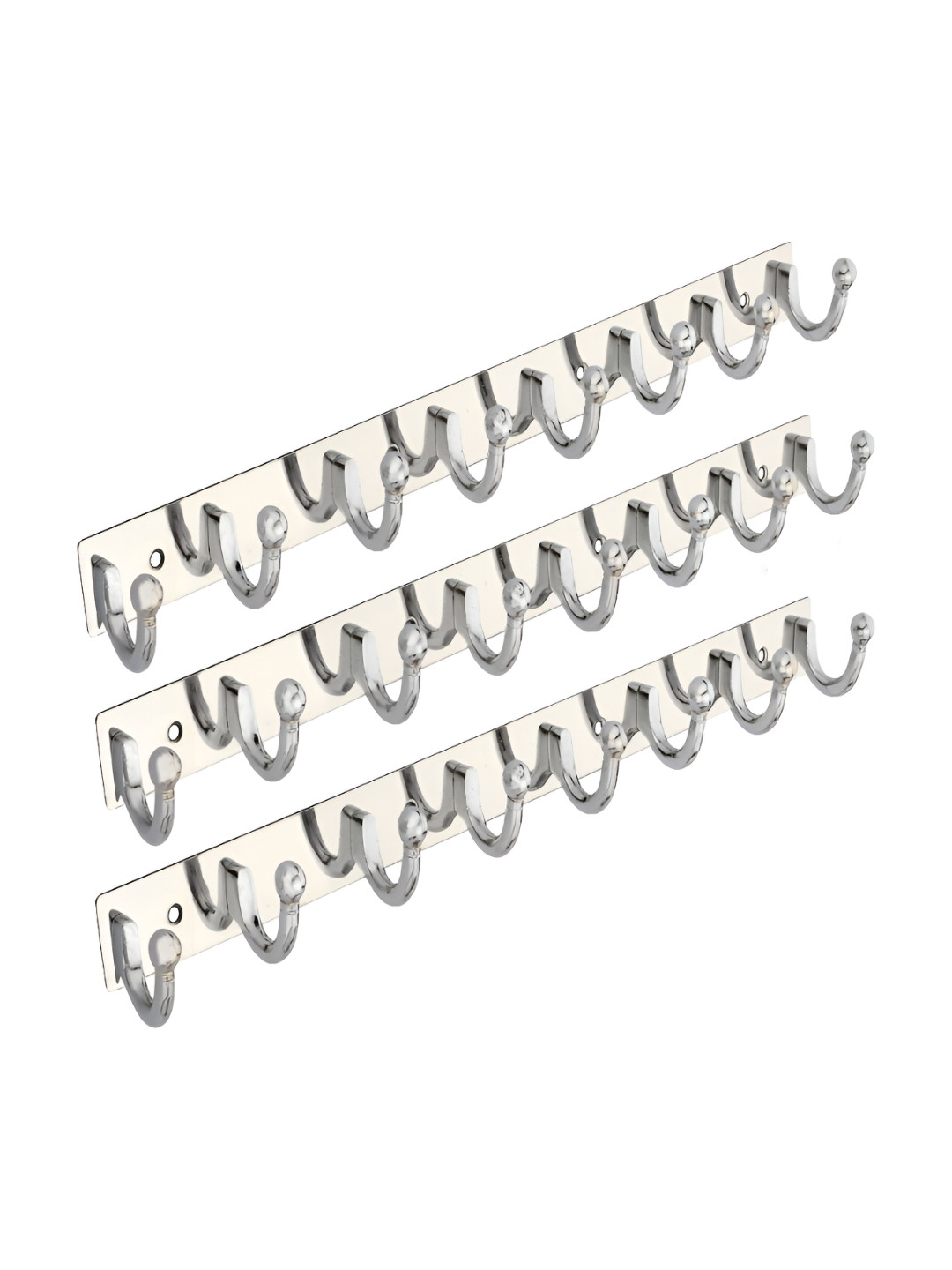 SHOPTRY Silver-Toned 3 Pieces Cloth Hook Rails