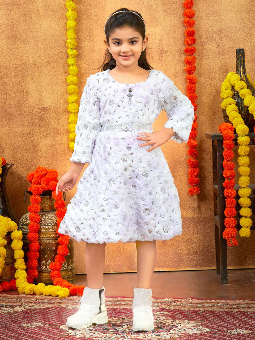 Sangria Girls Winter Woolen Jumper Dress With Belt