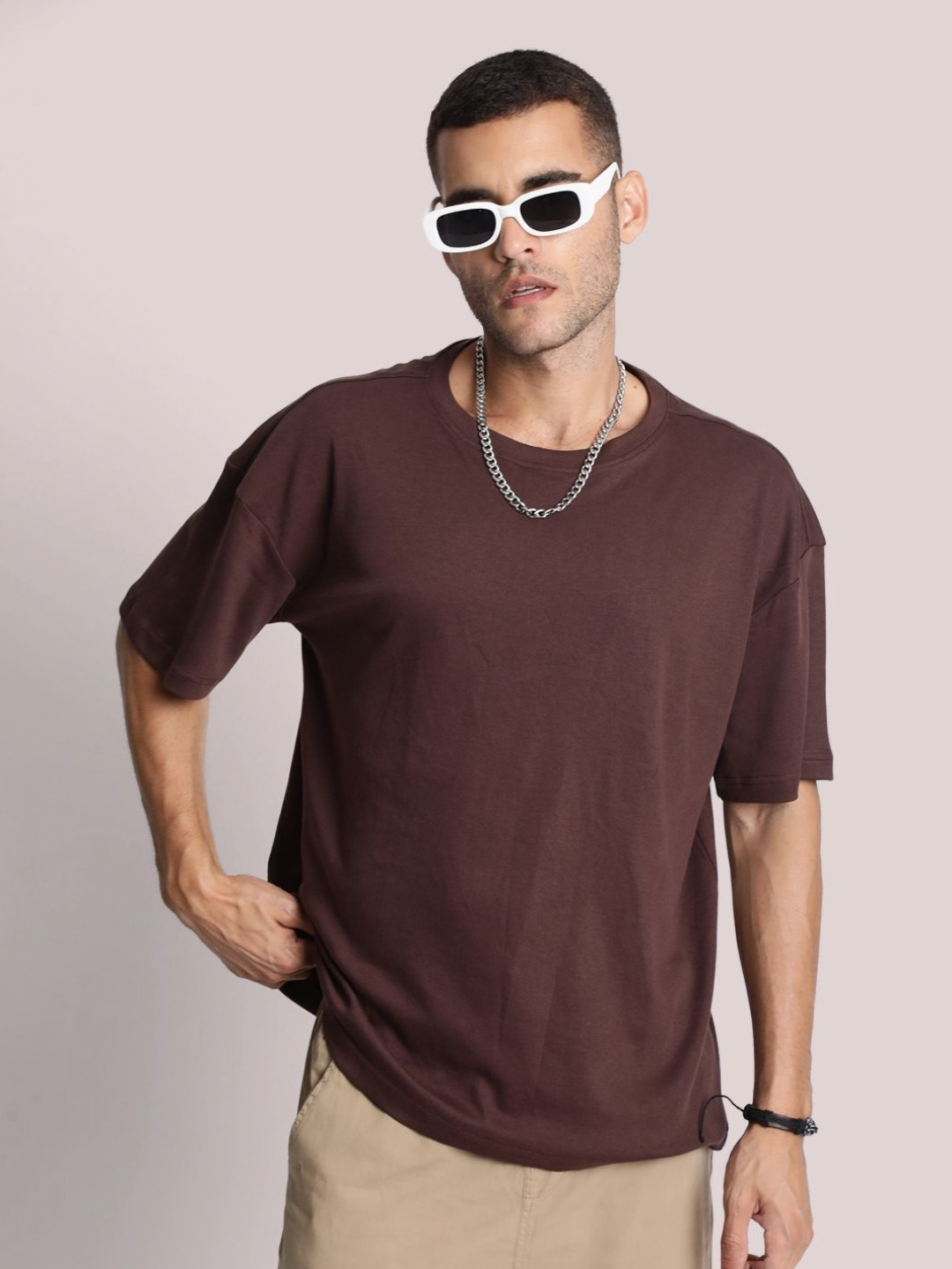 Bene Kleed Men Brown Drop-Shoulder Sleeves Oversized T-shirt