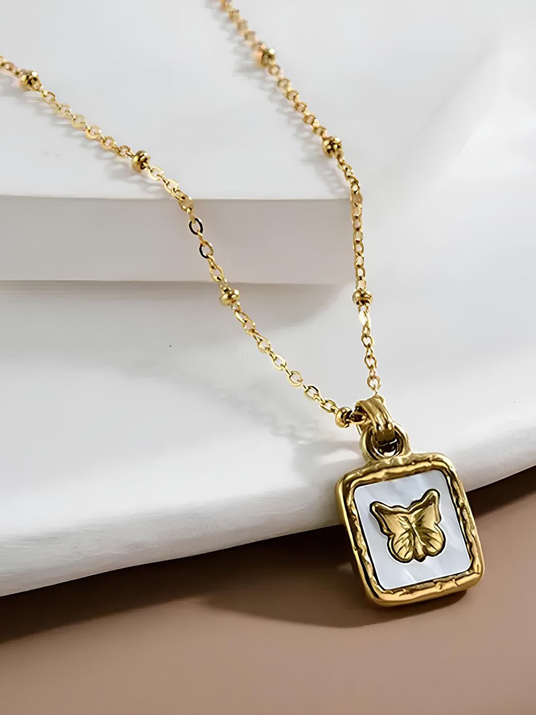 KARISHMA KREATIONS Gold-Plated Square Non Tarnish Stainless Steel Pendant With Chain
