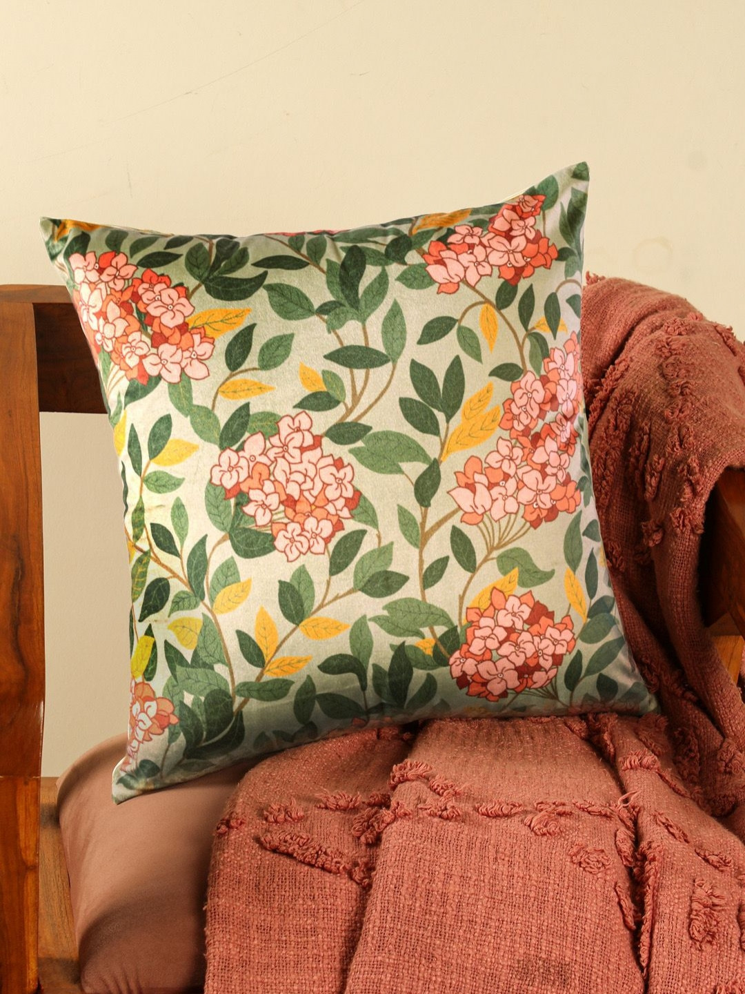 Abolee Homes Green & Red Floral Velvet Square Cushion Covers
