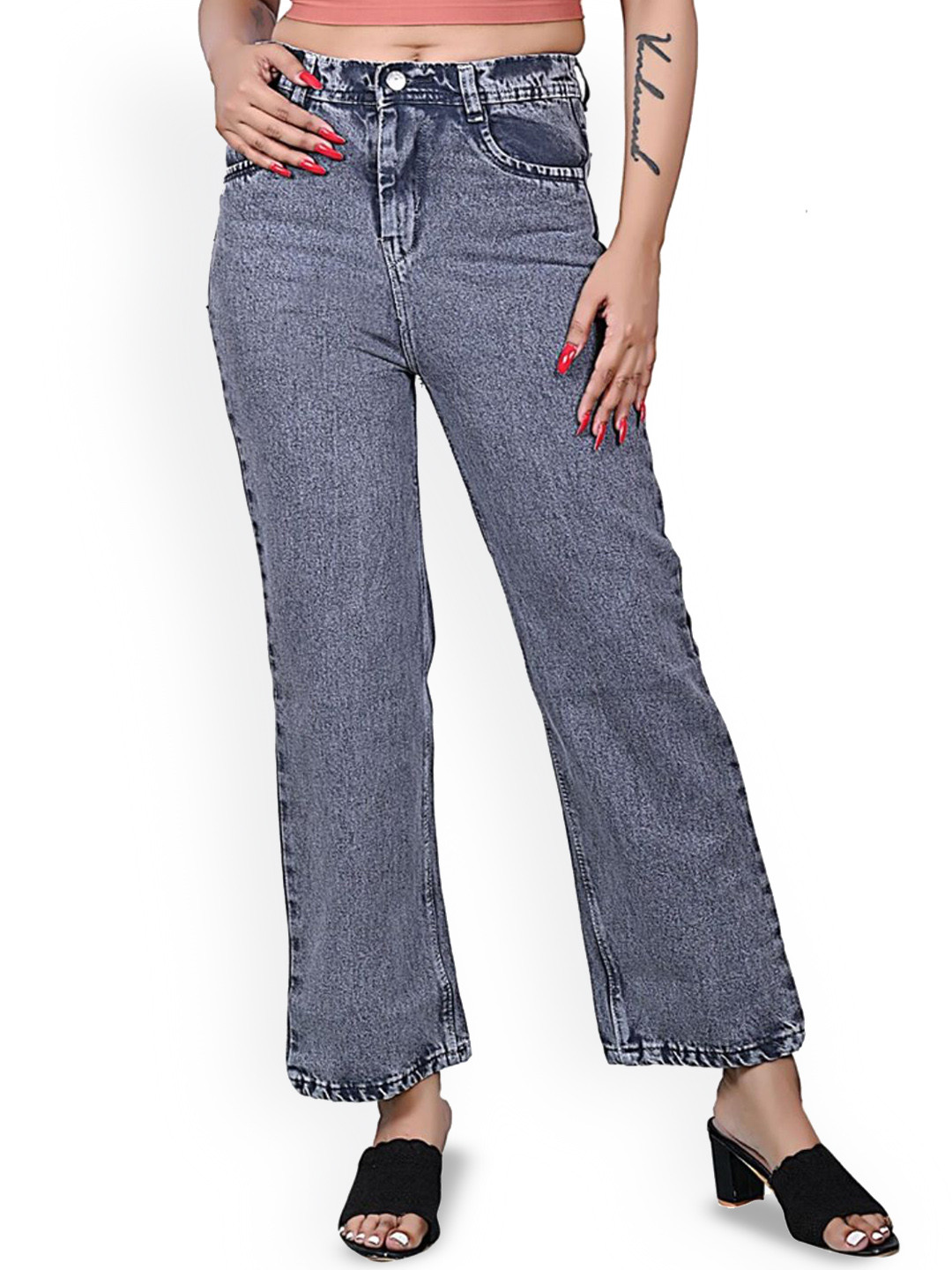 NEON-9 Girls Low Distress Heavy Fade Jeans