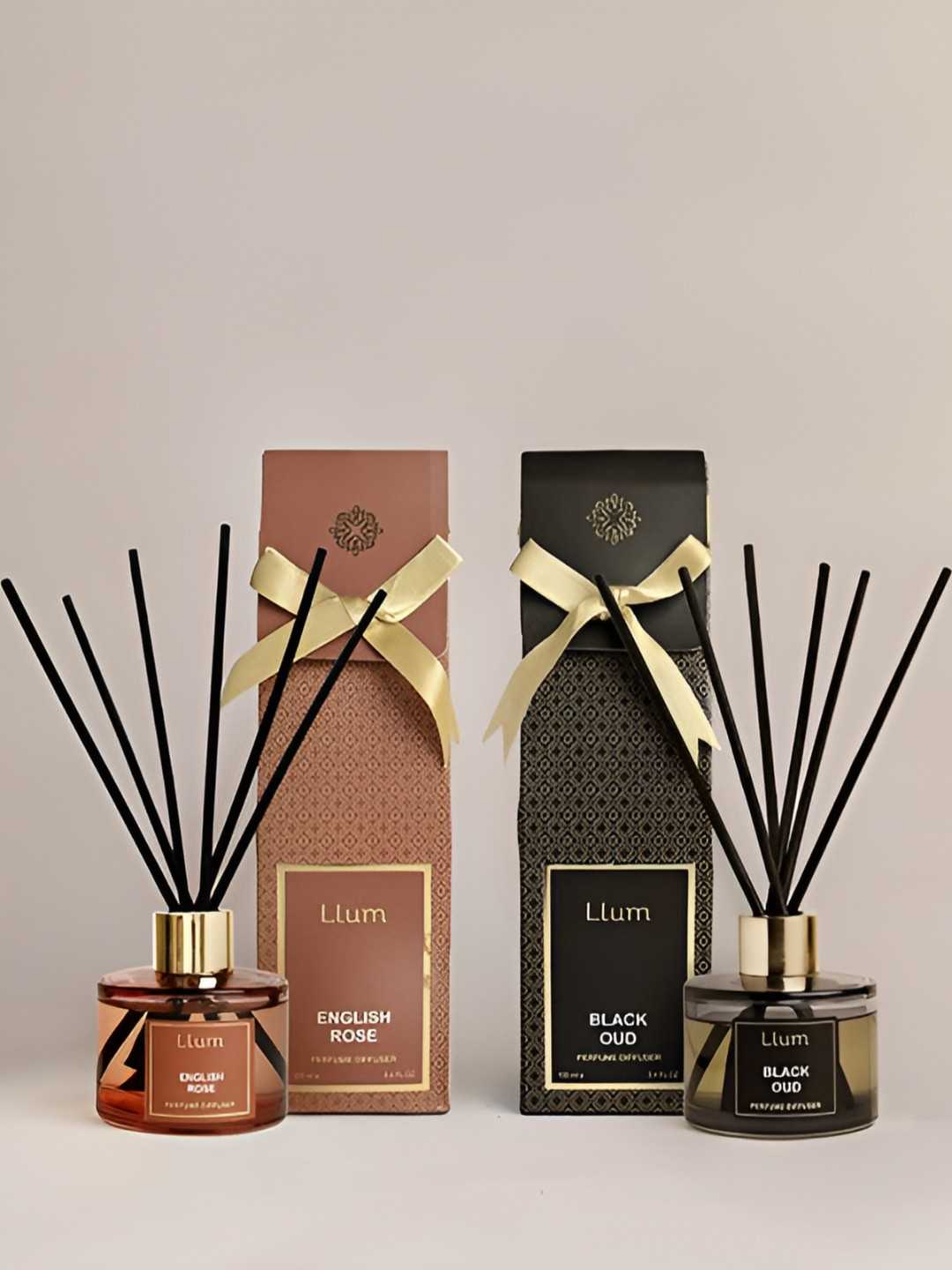 LLUM 2-Pcs Black & Brown Black Oud & English Rose Aroma Oil Diffusers 100 ML