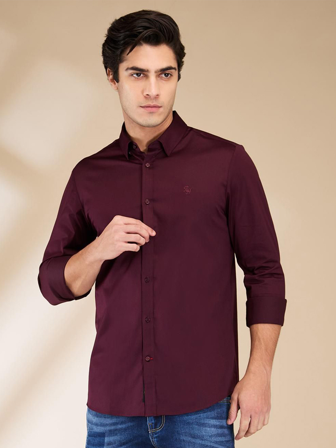 Being Human Men Classic Fit Spread Collar Solid Cotton Casual Shirt