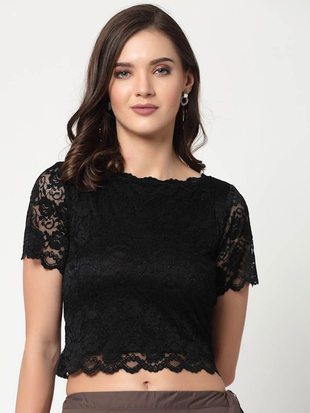 OFFICE & YOU Self Design Lace Boat Neck Top