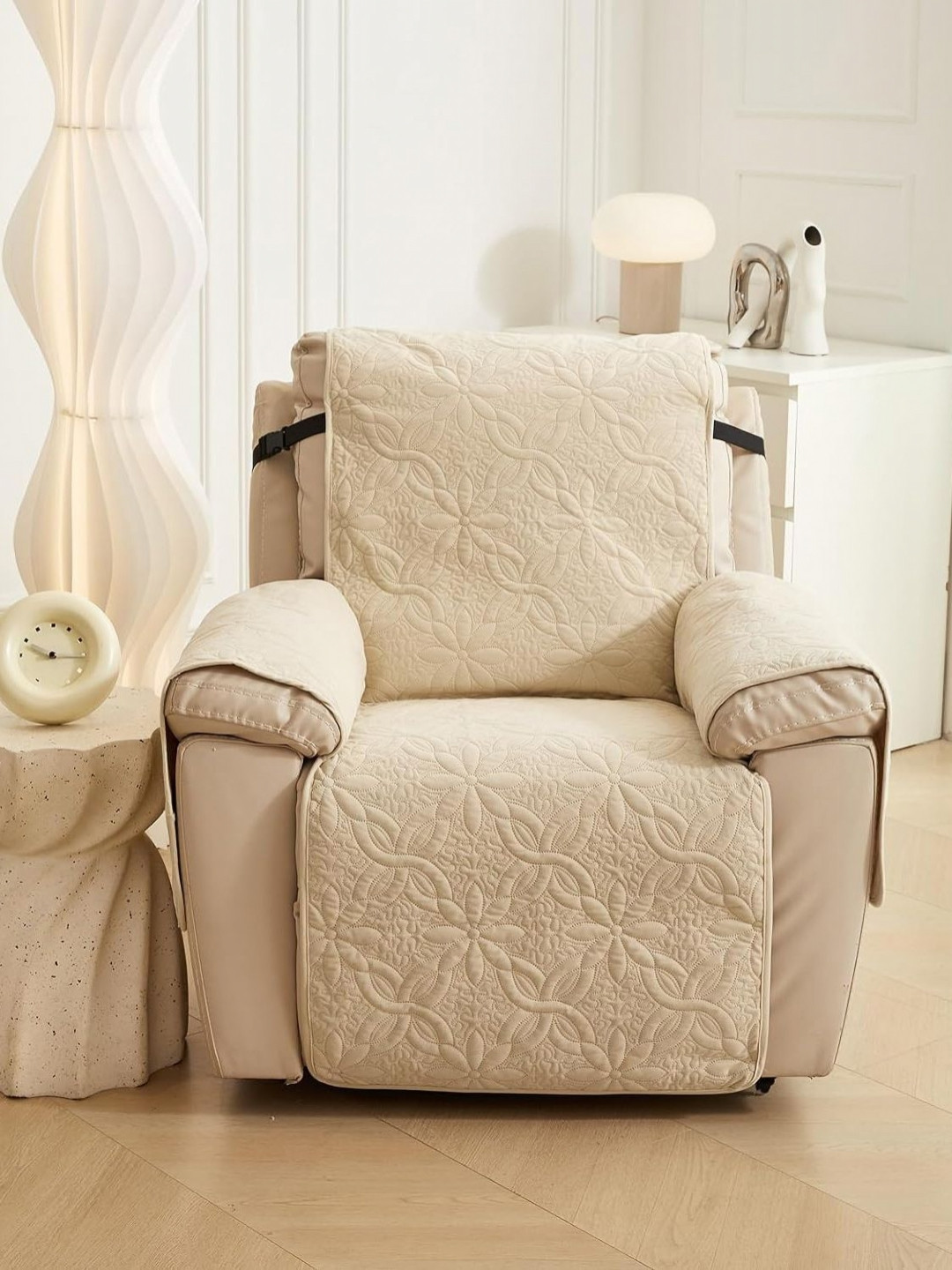 HOUSE OF QUIRK Beige Printed Recliner Single Seater Quilted Sofa Mat With Arms