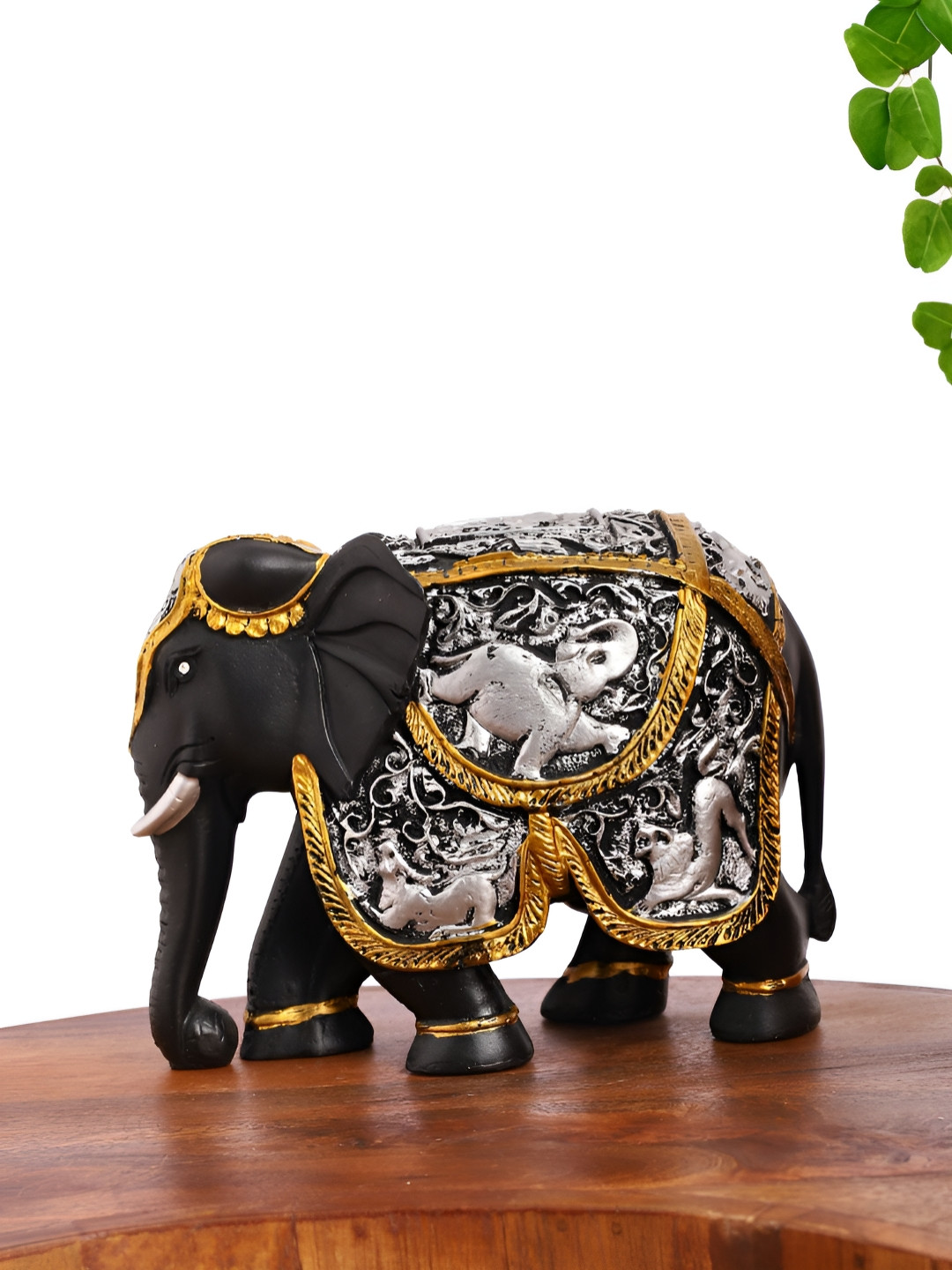 INTERNATIONAL GIFT Elephant Silver Polyresin Matte Living Room Small Showpiece - 6 Inches