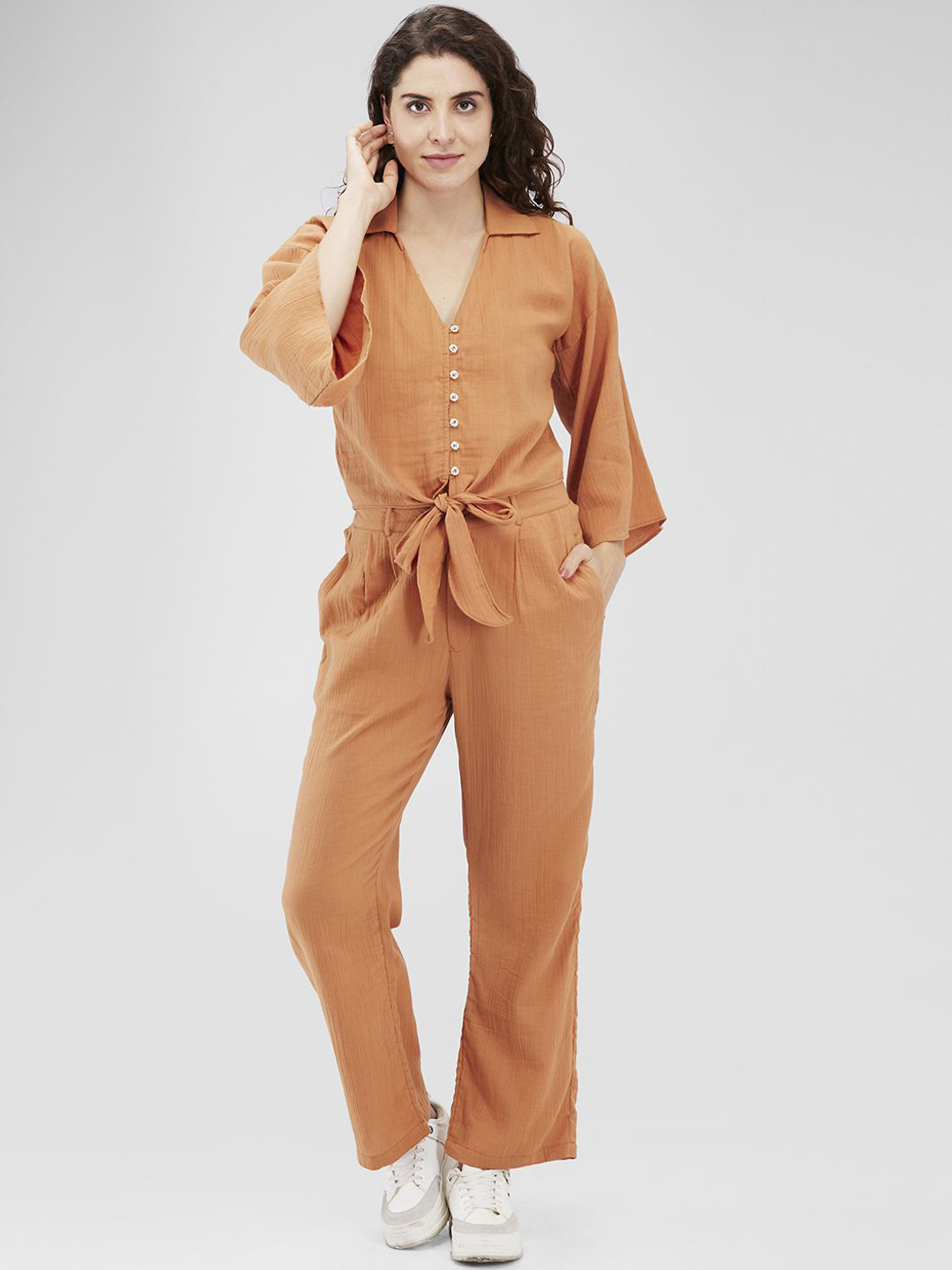 Iti Pure Cotton Front Tie-Up Top & Straight Trousers Co-Ord Set