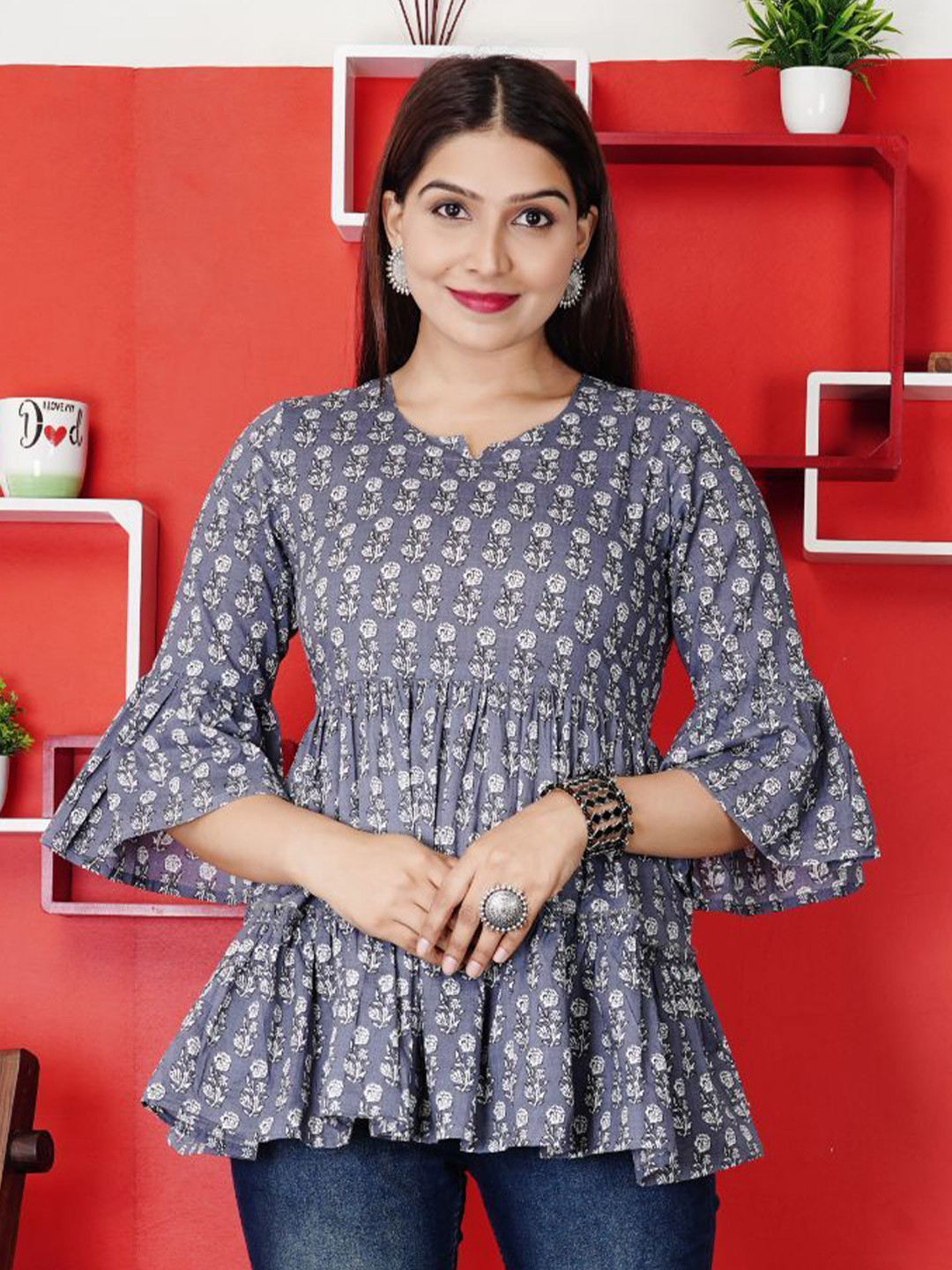 L.H HANDICRAFTS Floral Print Cotton Crop Top