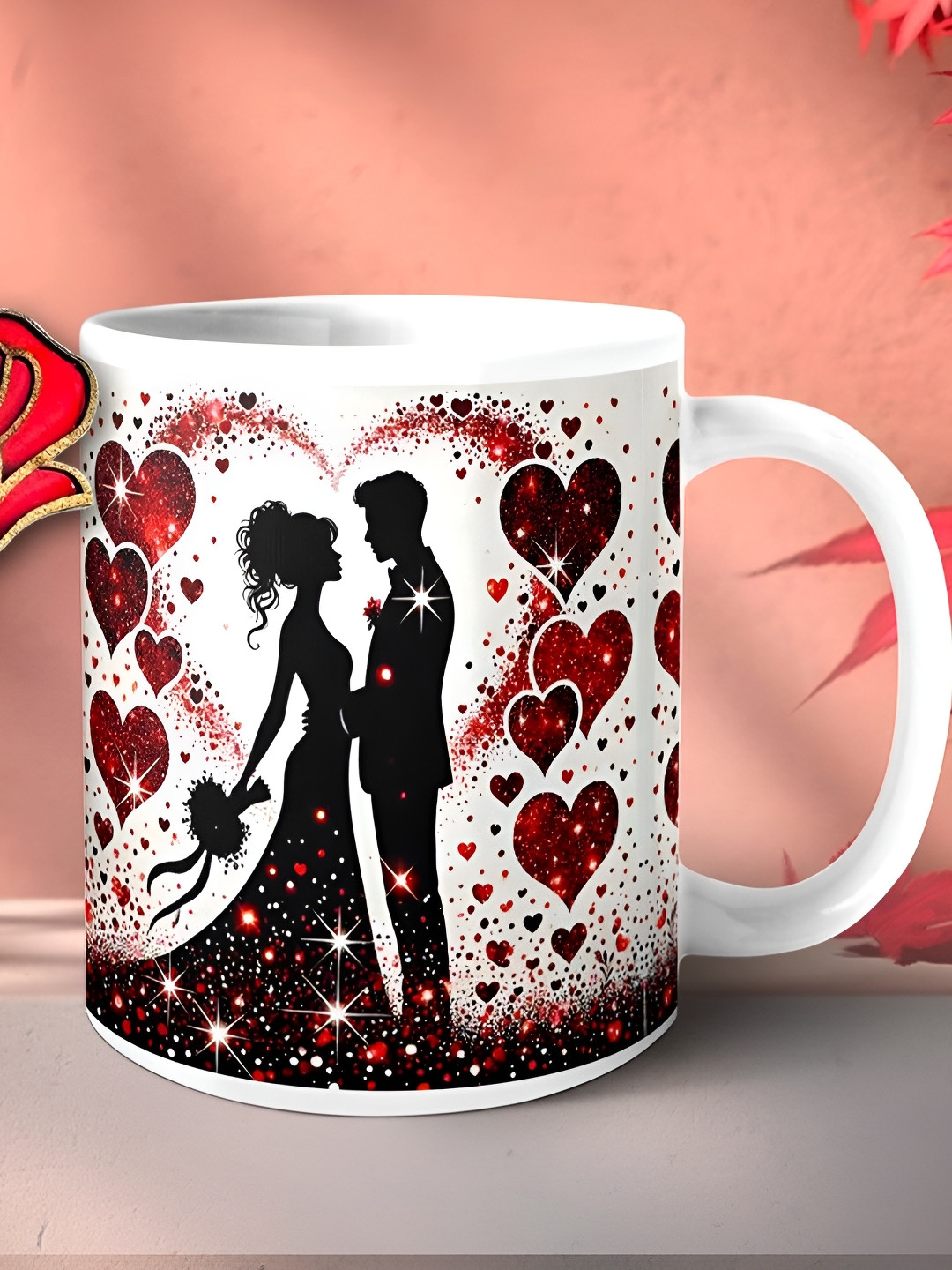 Phirki Studio Antalya White Graphic Ceramic Easy to Clean 2 Piece Mugs-350ml