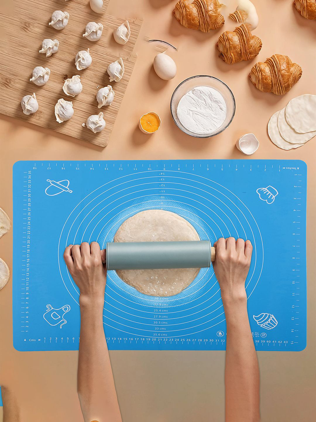 Kuber Industries Blue & White Reusable Silicone Mat For Chapati & Roti Mat