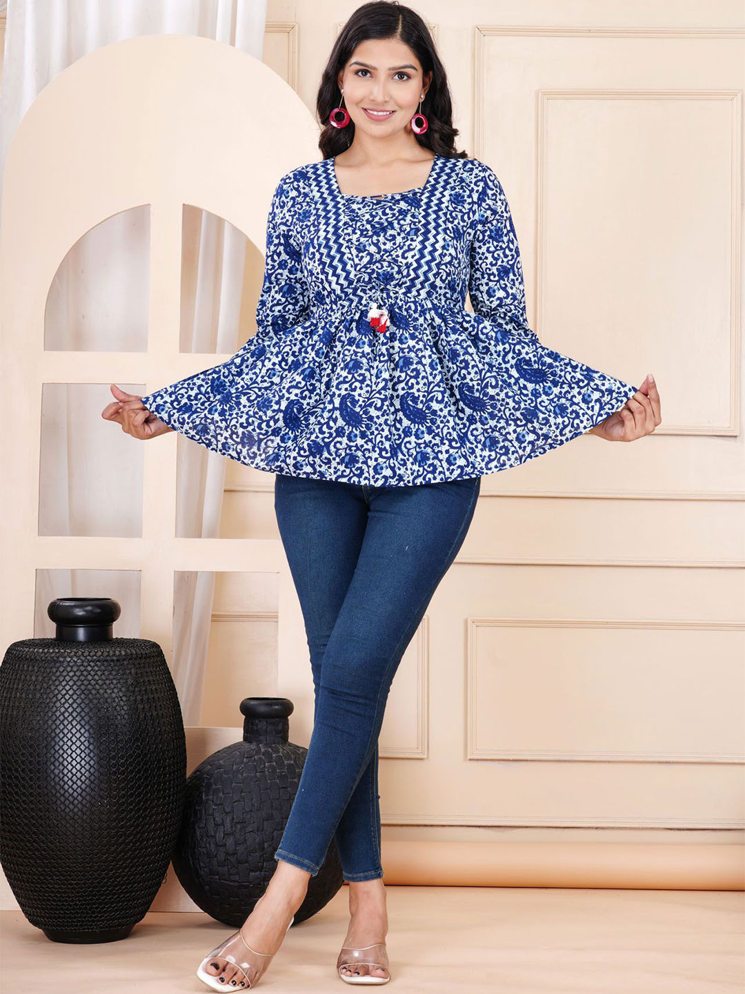 L.H HANDICRAFTS Floral Print Cotton Crop Top