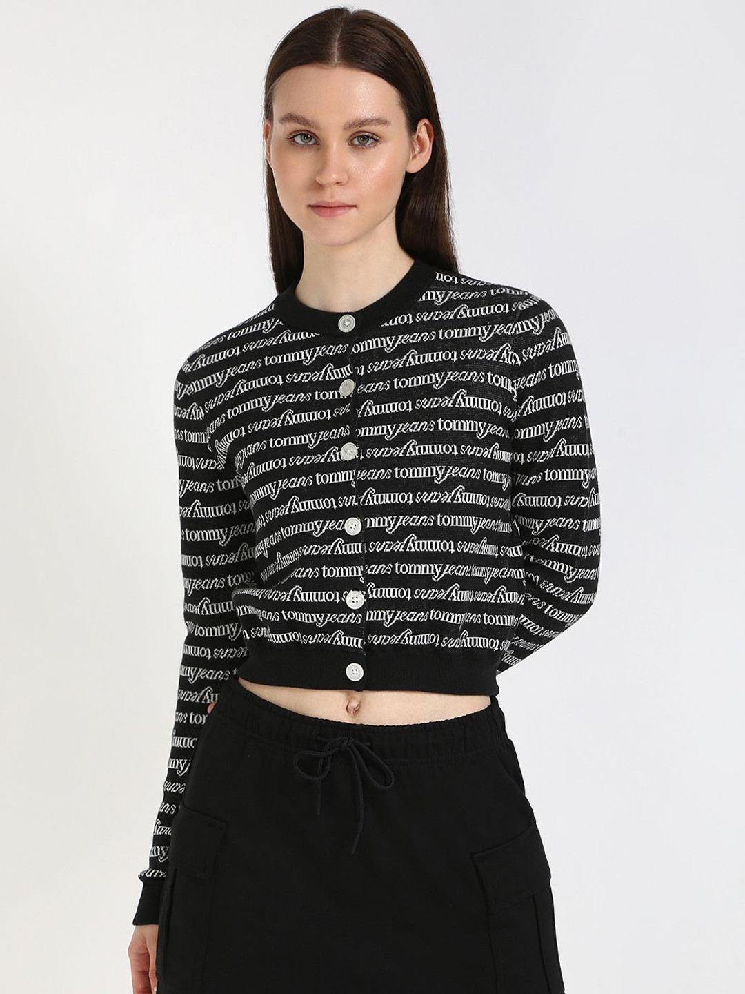 Tommy Hilfiger Women Typography Printed Crop Cardigan
