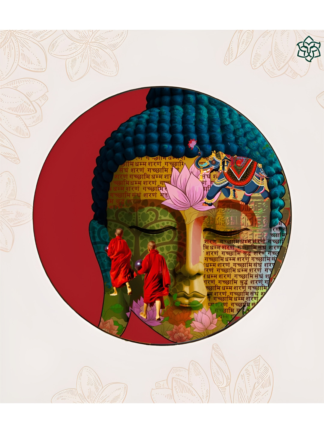 MAATIR DESIGNS Buddha Wood Ethnic Motifs Glossy Hanging Hall Spiritual Wall Decor-10In