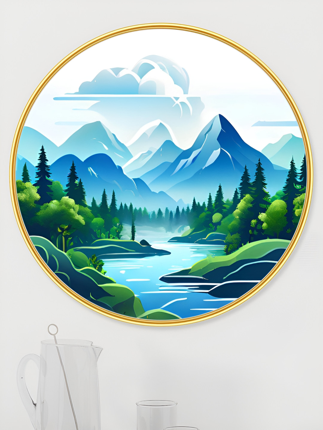 SAF Premium Blue And Green Golden Frame Floral and Botanical Printed Wall Art