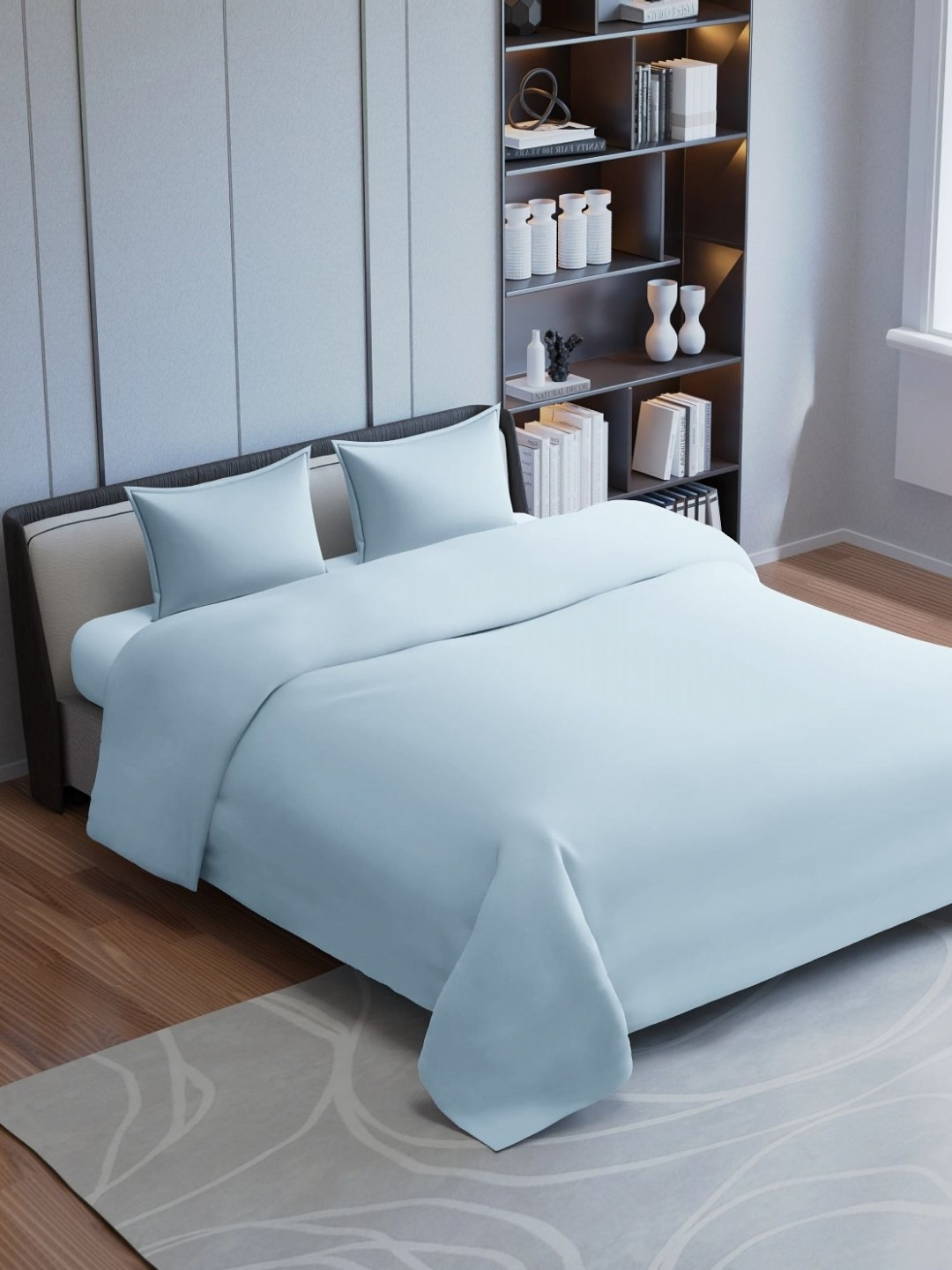 Synergized Cotton Blue 300 TC King Bedsheet with 2 Pillow Covers