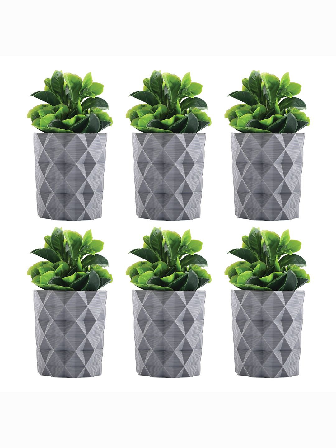 Kuber Industries Grey & Green 6 Pieces Textured Artificial Plants With Pots