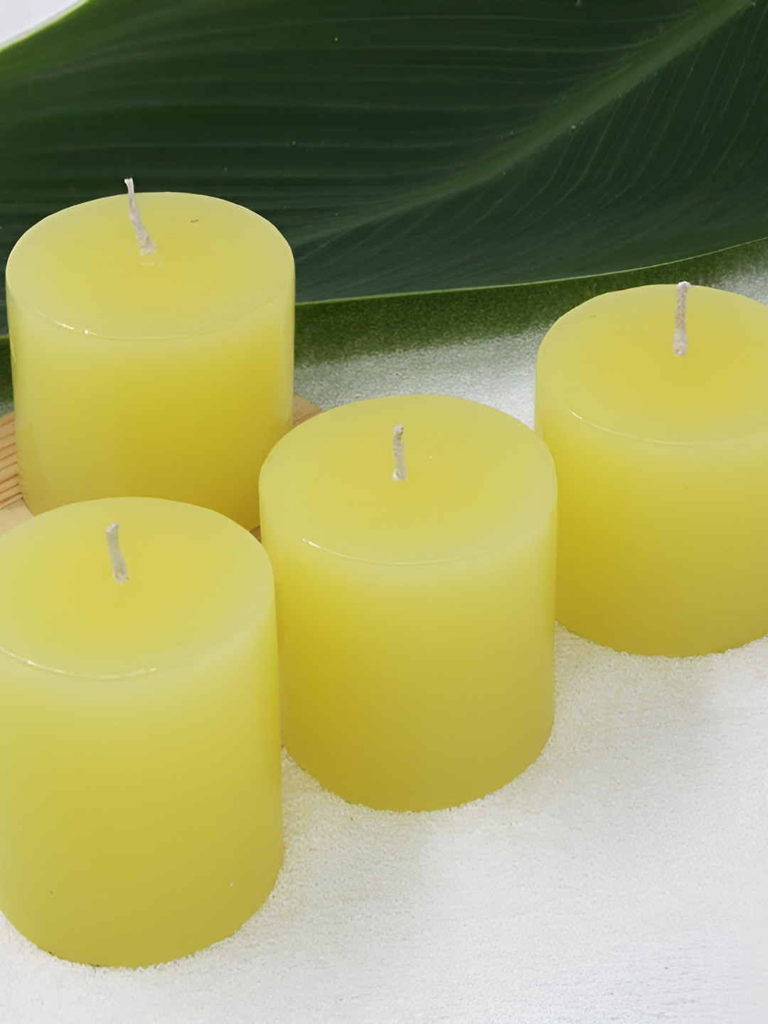 atorakushon for Wedding Birthday 4Pcs Scented 1 Wick Lemon Solid Geometric Pillar Candles