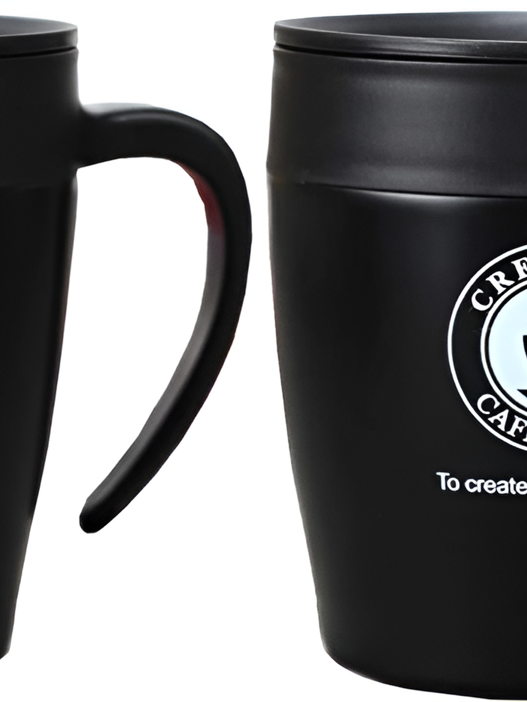 We3 Black Typography Stainless Steel Dishwasher Safe 2 Piece Mugs with Lid-330ml